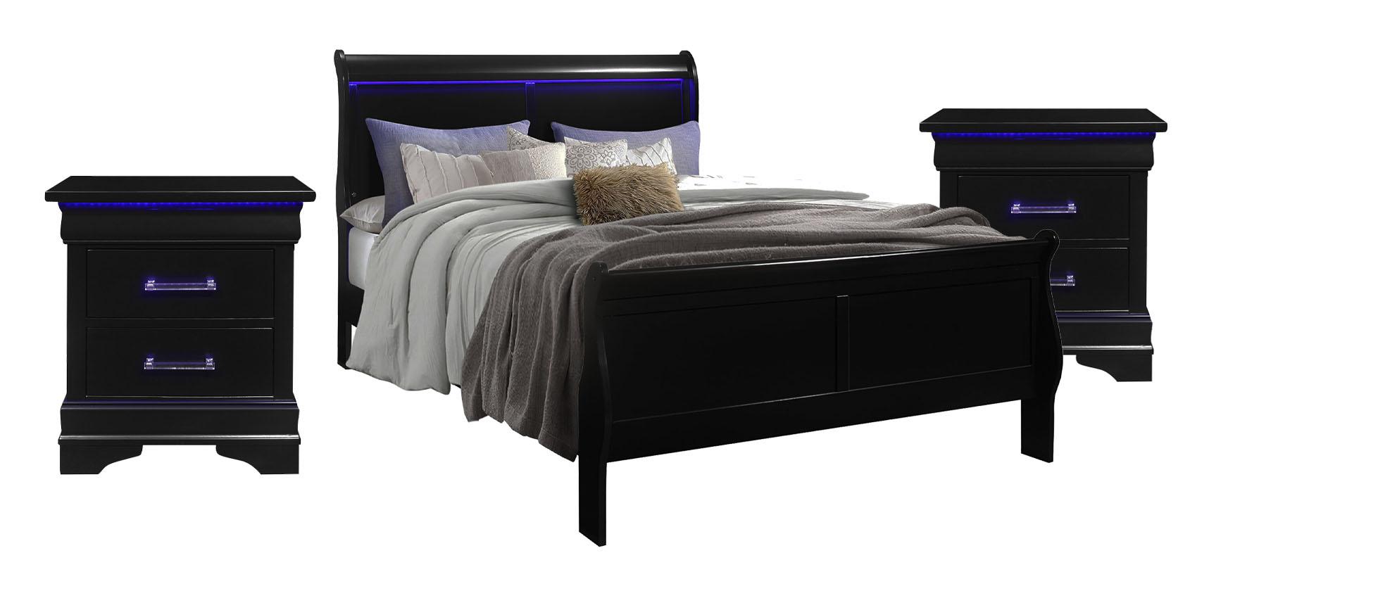 Traditional Platform Bedroom Set CHARLIE CHARLIE-BLACK-KB-Set-3 in Black 