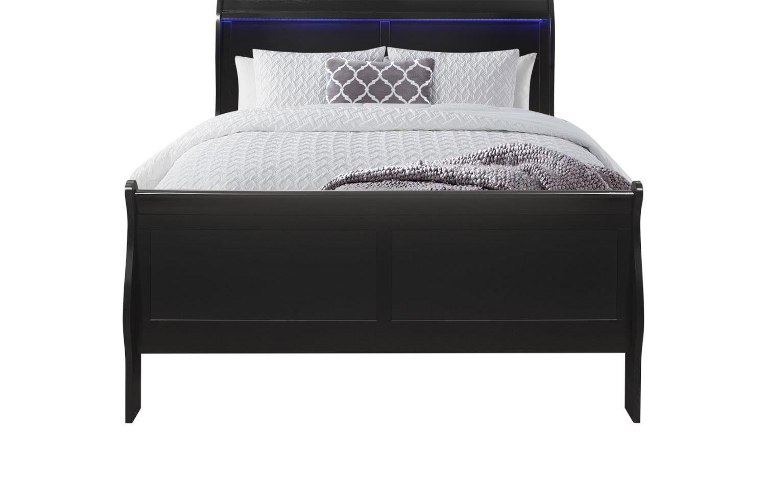 

    
CHARLIE Traditional Black Finish Rubberwood Queen Bed w/ Led Lights Global USA

