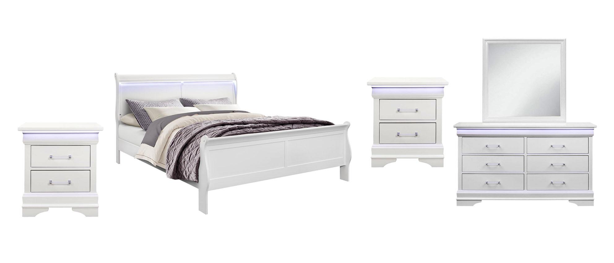 Traditional Platform Bedroom Set CHARLIE CHARLIE-WHITE-KB-Set-5 in White 