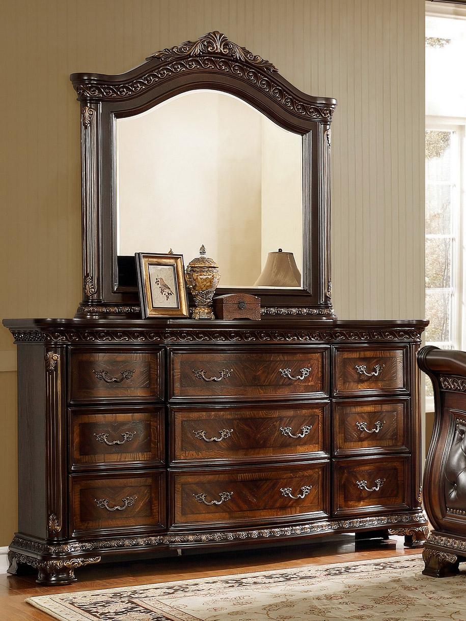 Classic, Traditional Dresser With Mirror B9588 B9588-DM-2PC in Dark Cherry Finish, Oak Veneers 