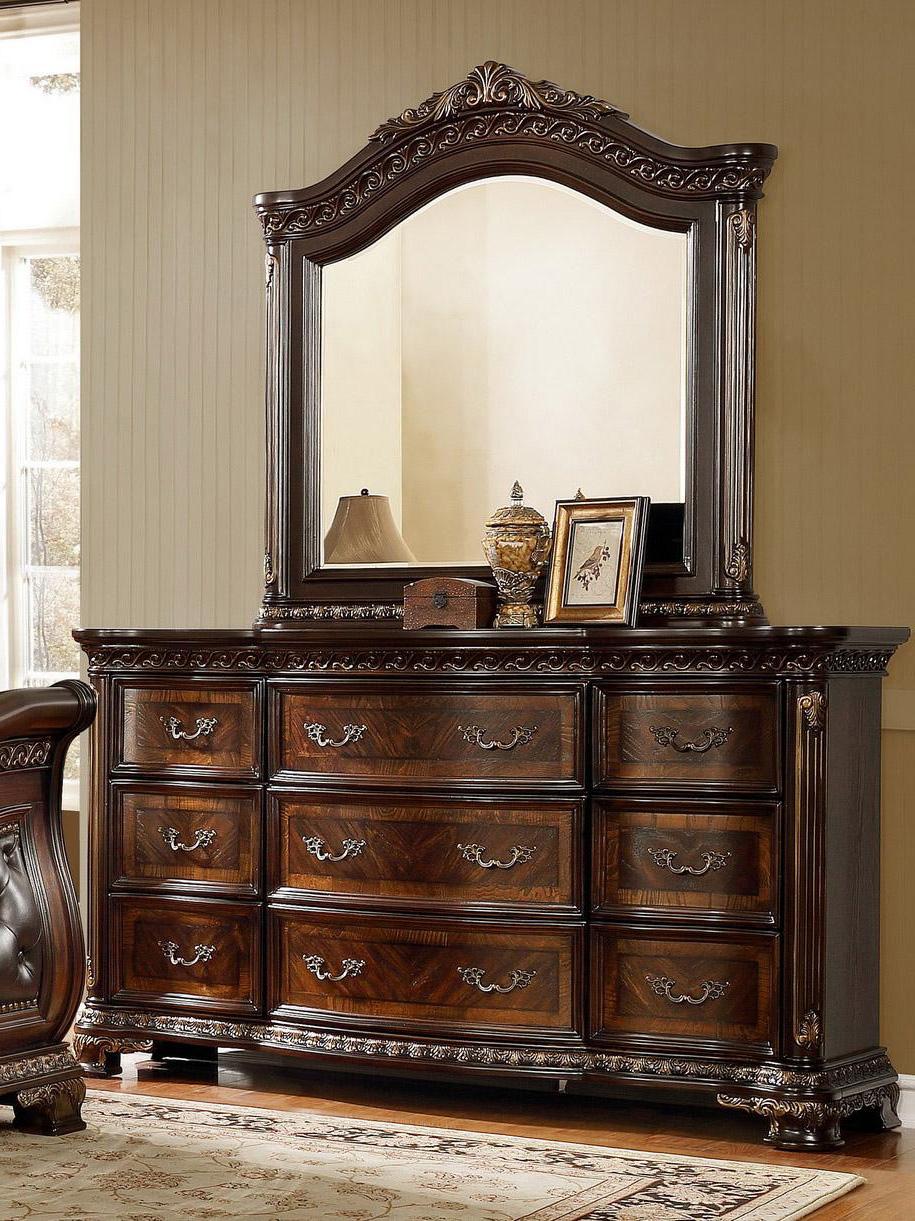 

    
McFerran Furniture B9588 Dresser With Mirror Dark Cherry Finish/Oak Veneers B9588-DM-2PC
