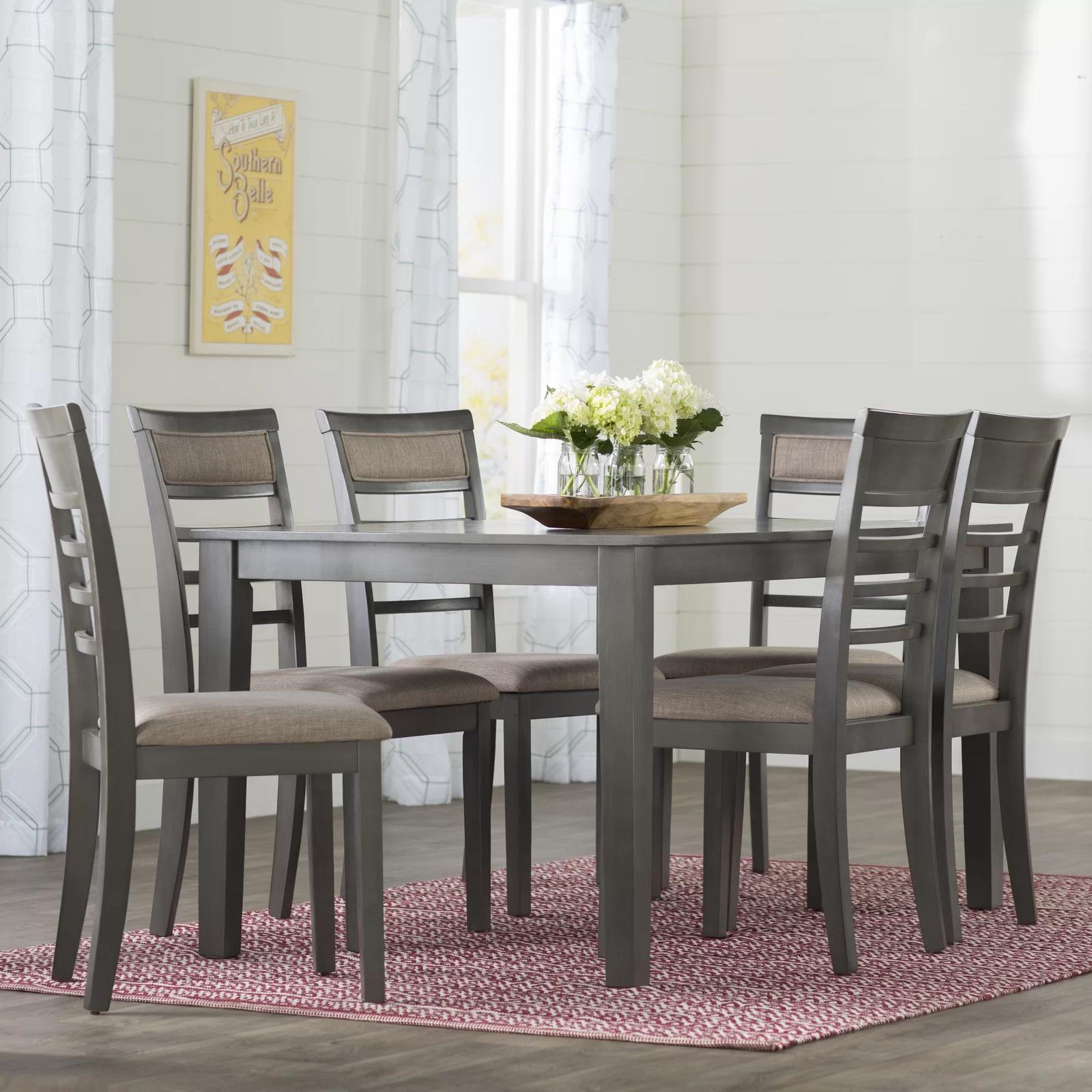 

    
Gray Finish Wood & Linen Dining Table Set 7Pcs Contemporary Mcferran D5051

