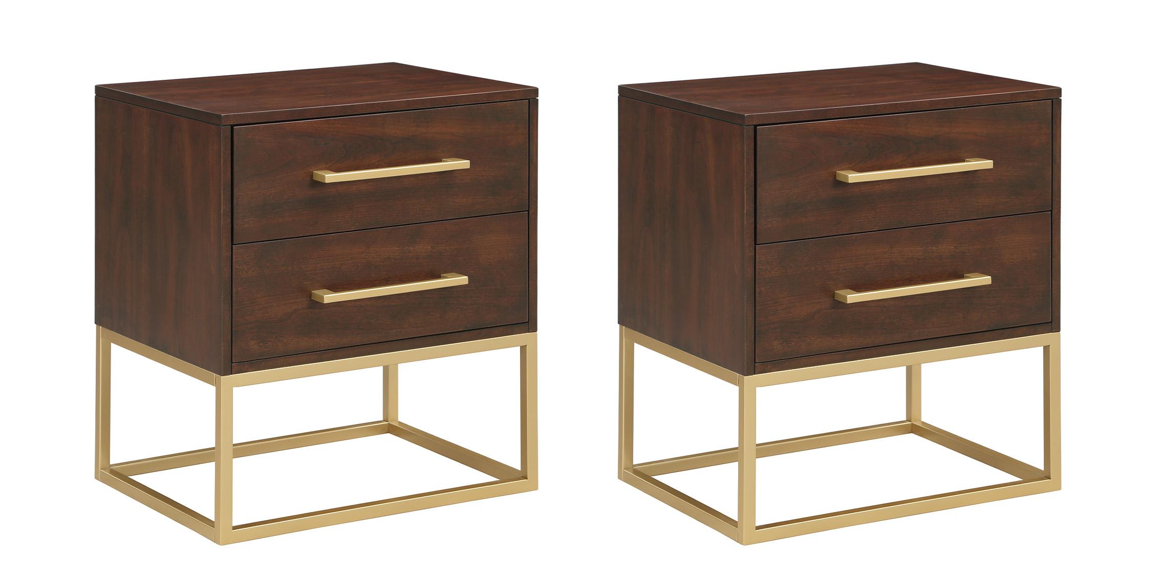 Contemporary Nightstand Set MAXINE 848Brown-NS 848Brown-NS-Set-2 in Gold, Brown 