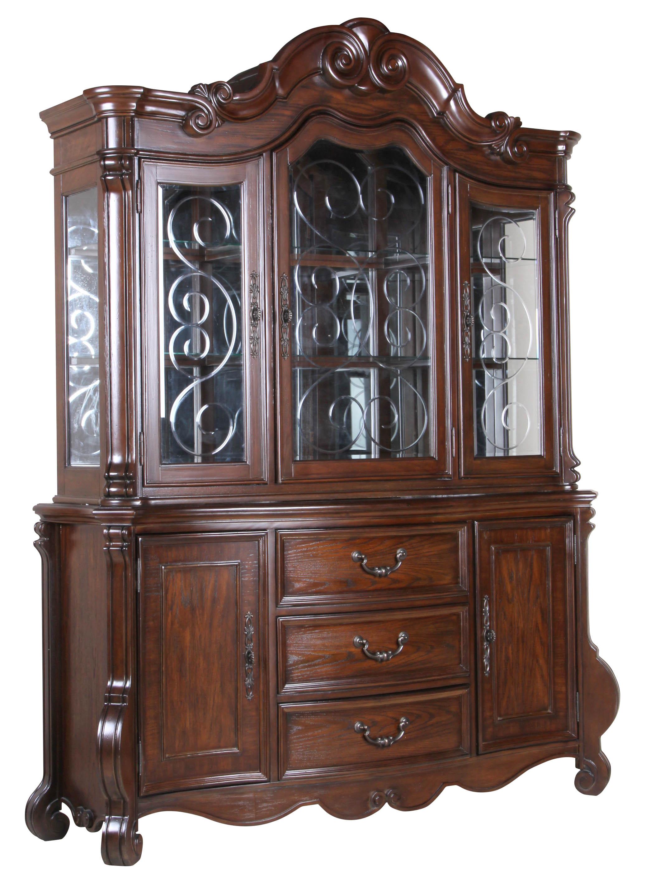 

    
Cherry Carved Wood China w/Lighted Hutch Traditional  McFerran D527
