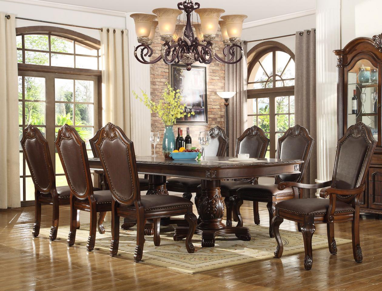 Traditional Dining Room Set D5004 D5004-9PC in Cherry PU