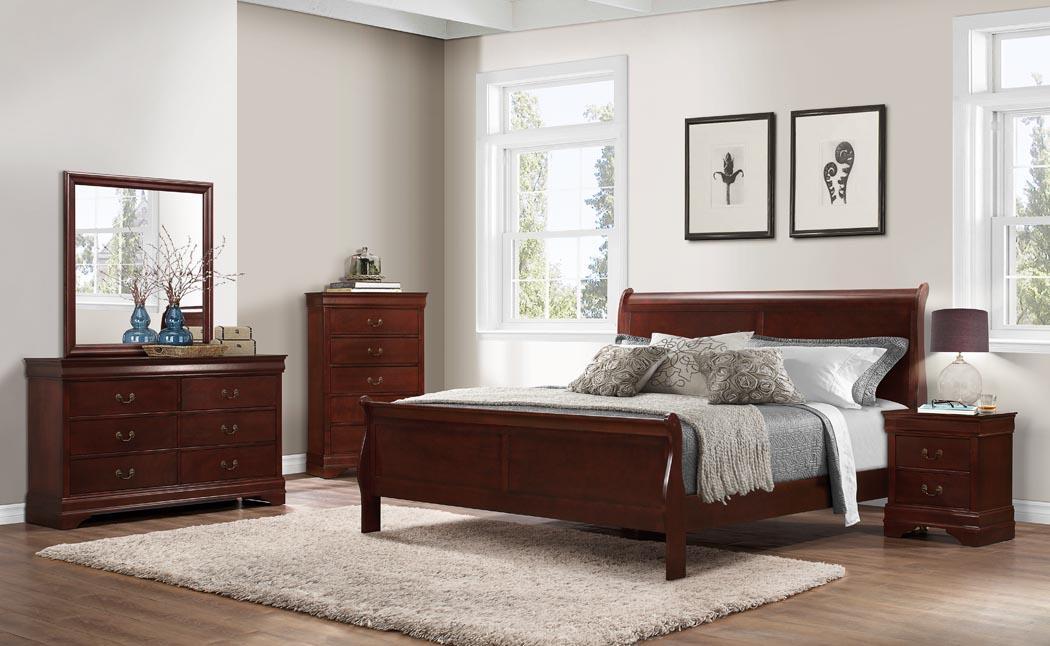 Traditional, Transitional Panel Bed Louis Phillipe Cherry 1230-105 in Cherry 