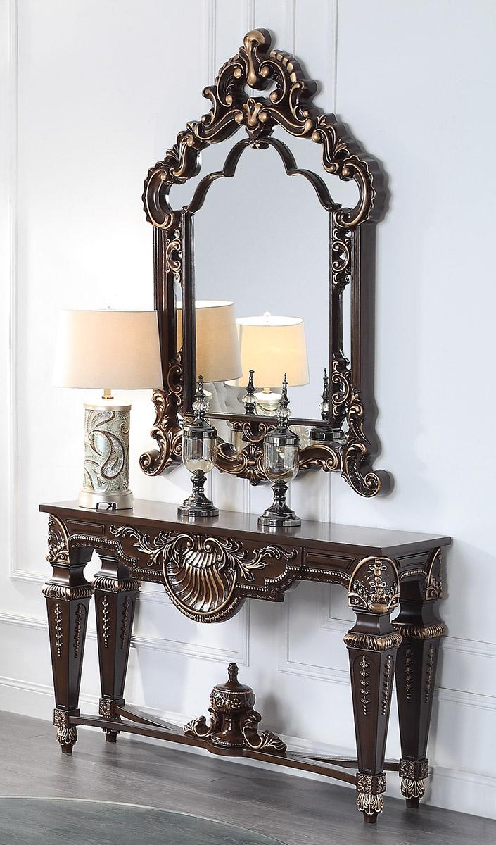 

    
Cherry Finish Console Table & Mirror Traditional Homey Design HD-8908C

