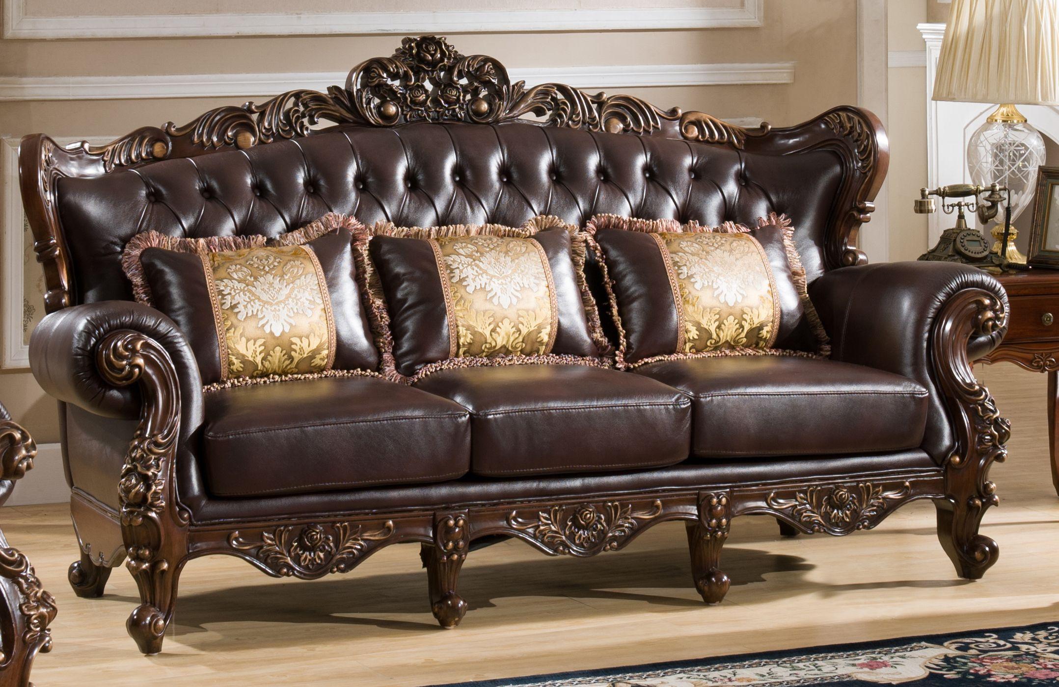 

    
Cherry finish Wood Brown Leather Sofa Set 3Pcs Traditional Cosmos Furniture Vanessa
