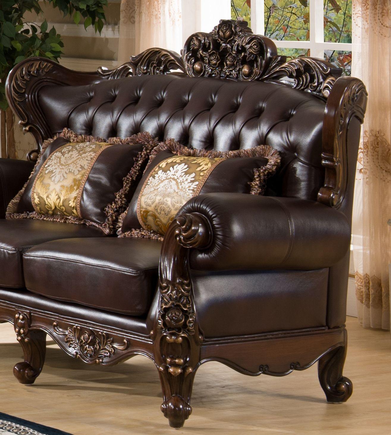 

    
Cherry finish Wood Brown Leather Sofa Traditional Cosmos Furniture Vanessa
