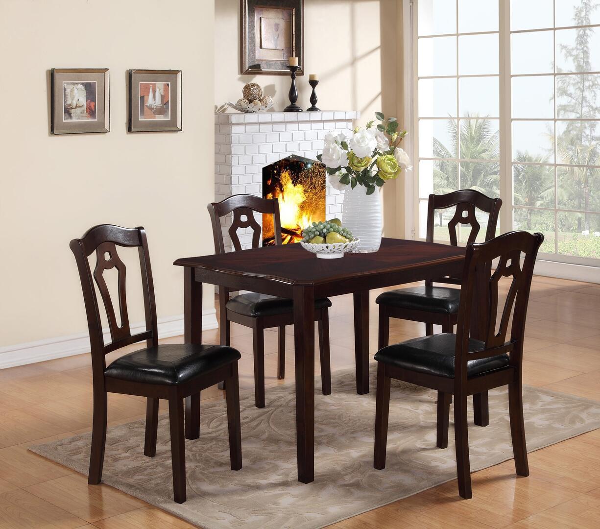 

    
Cherry Finish Wood Dining Room Set 5Pcs Transitional Cosmos Furniture Bell
