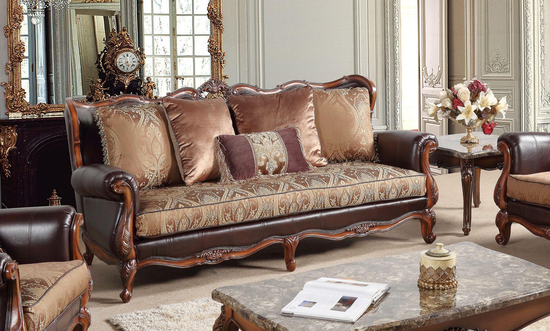 

    
Cherry finish Wood Pattern Fabric Sofa Set 3Pcs Traditional Cosmos Furniture Anne
