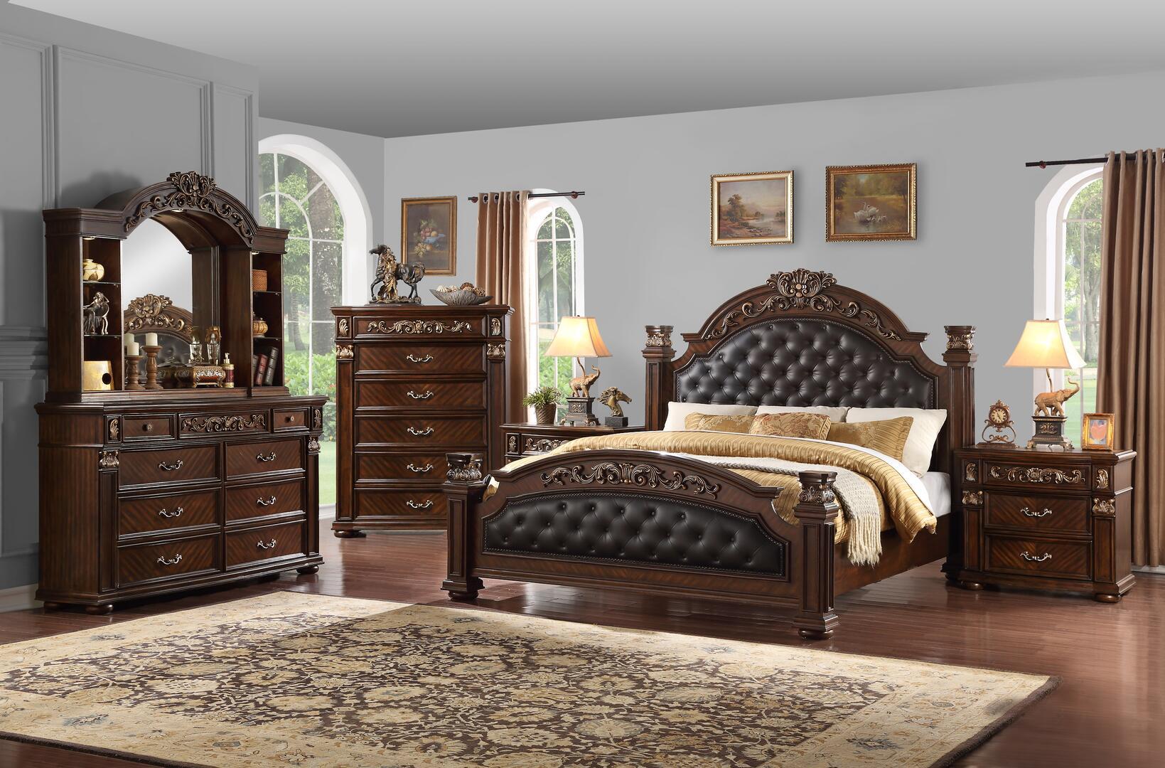 

    
Cherry Finish Wood Queen Bedroom Set 6Pcs w/Chest Traditional Cosmos Furniture Aspen
