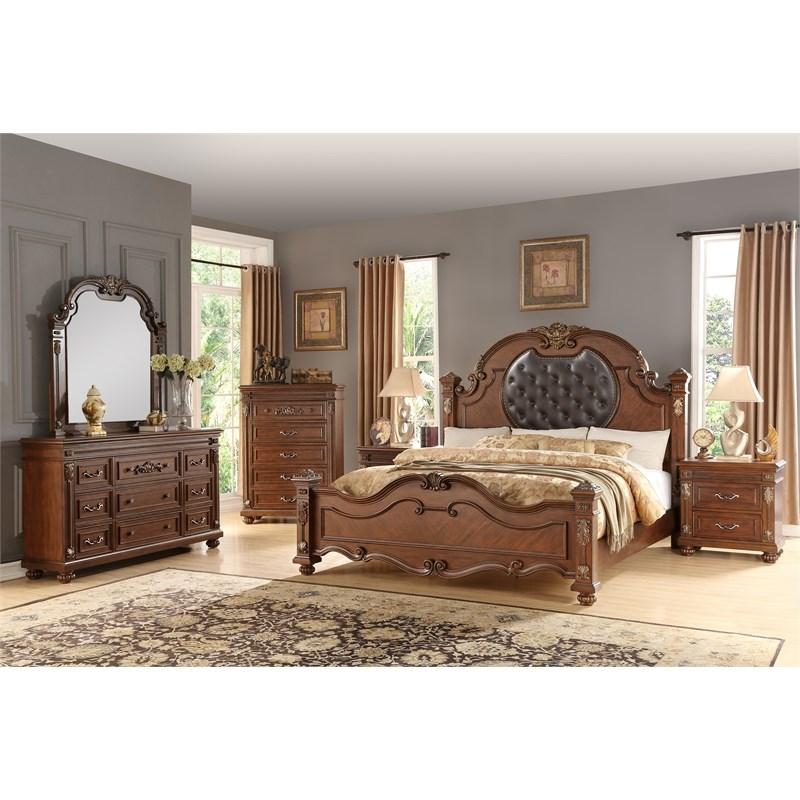 

    
Cherry Finish Wood Queen Bedroom Set 6Pcs w/Chest Traditional Cosmos Furniture Destiny
