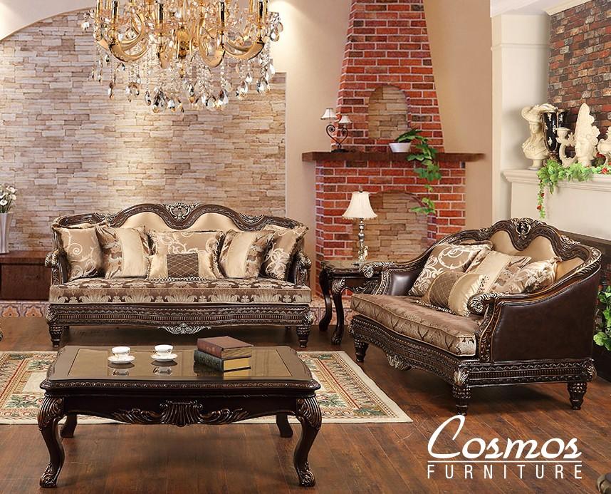 Traditional Sofa and Loveseat Set Alexa Alexa-Set-2 in Cherry Faux Leather