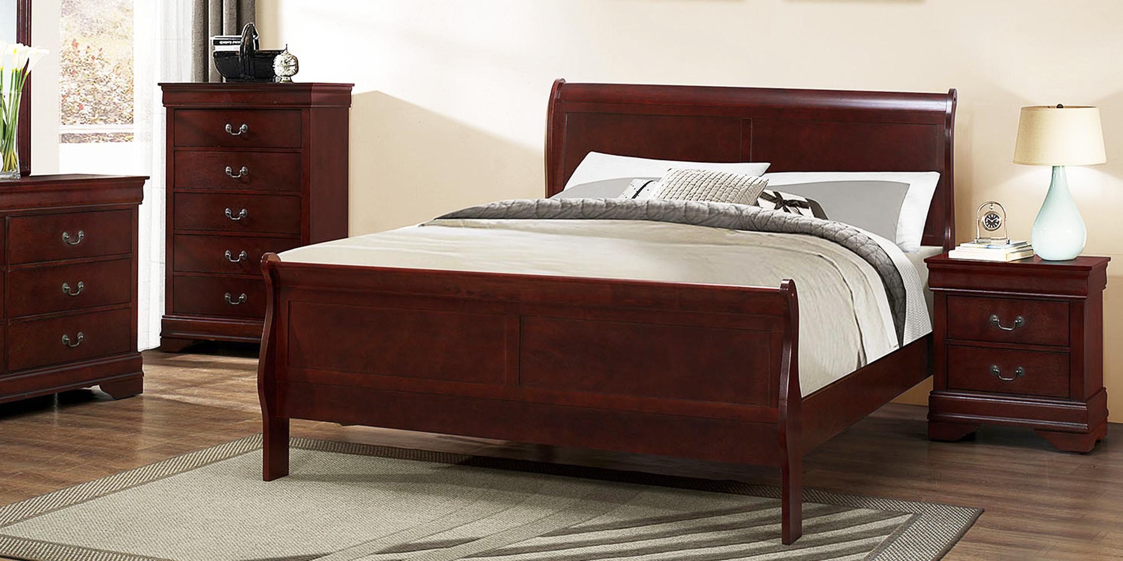 Louis Phillipe Cherry King Bedroom Set - Bed, Dresser, Mirror, 1