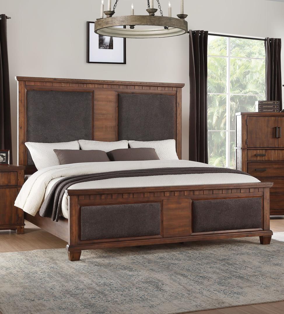 Modern, Traditional Panel Bed Vibia Vibia 27157EK in Cherry Finish, Brown Fabric