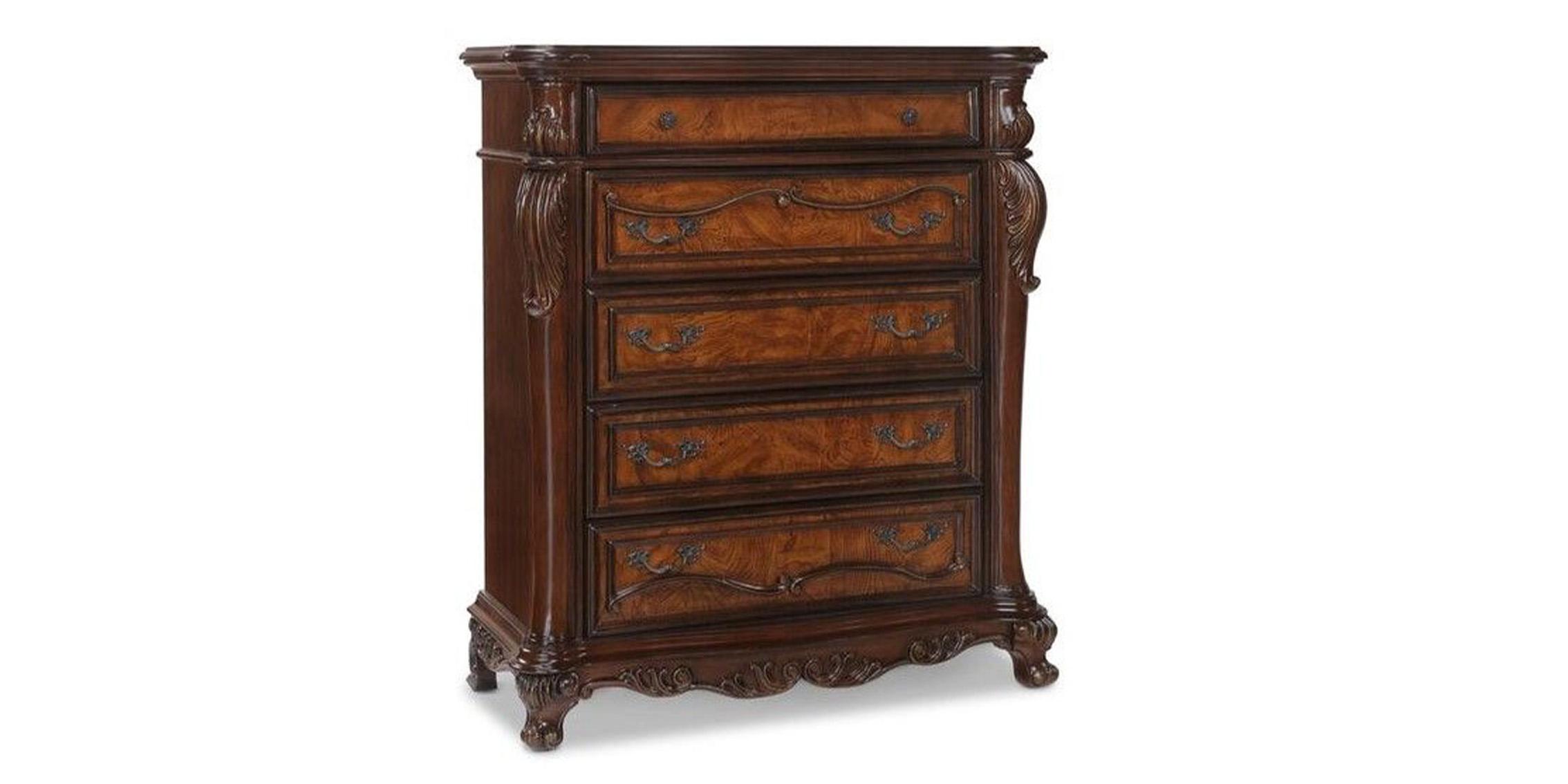 

    
Cherry Oak Carved Wood 5-Drawer Chest  B7189 Mcferran Traditional

