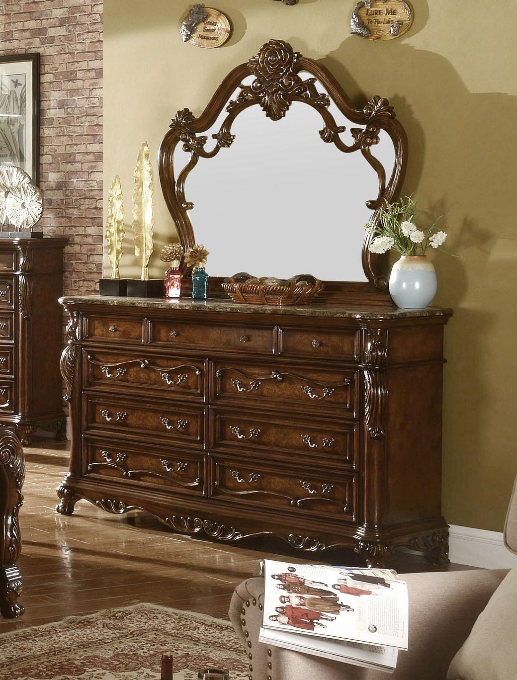 Classic, Traditional Dresser With Mirror B7189 B7189-DM-2PC in Oak, Cherry 