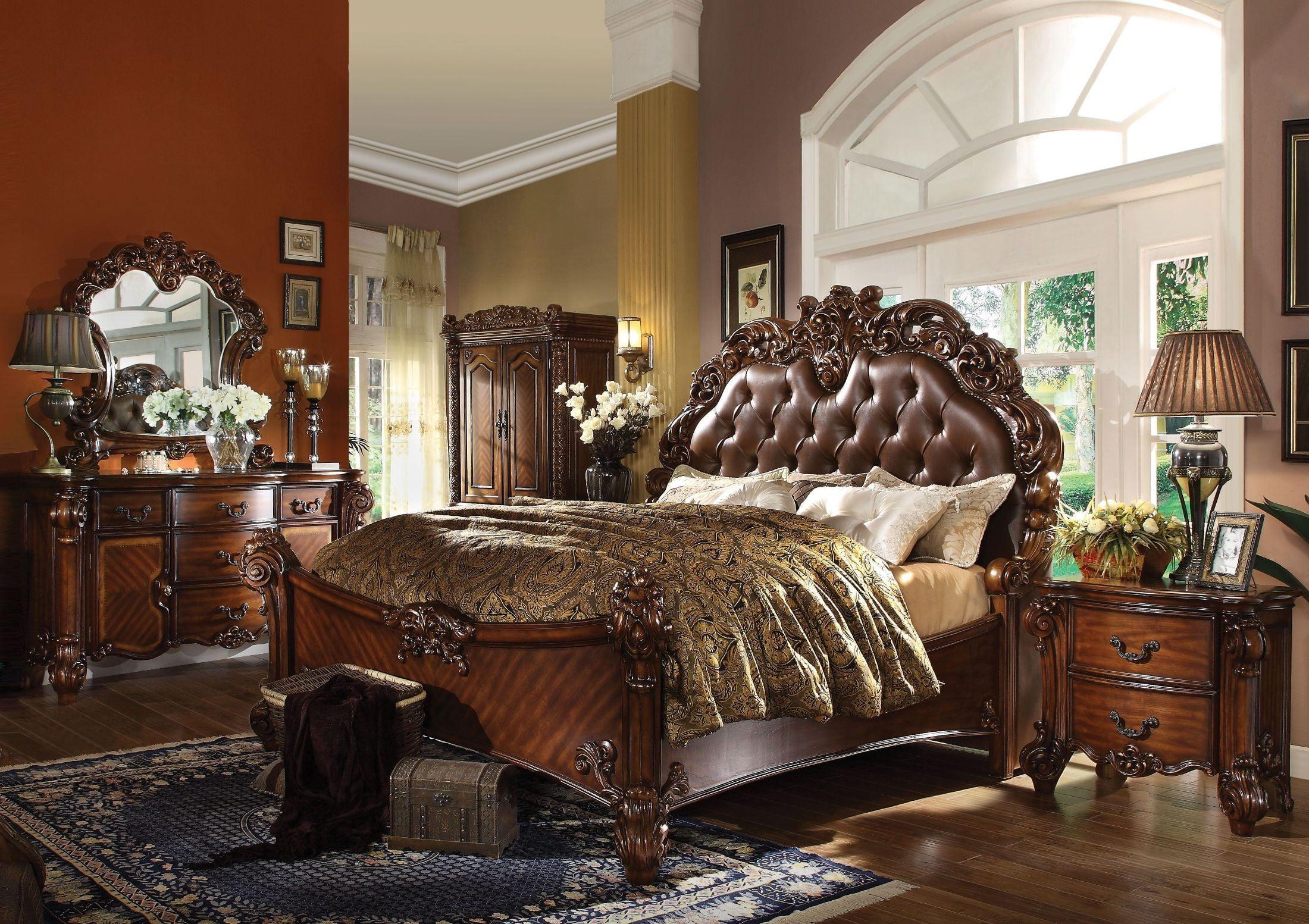 Classic, Traditional Panel Bedroom Set Vendome-22000Q Vendome-22000Q-Set-5 in Cherry Polyurethane