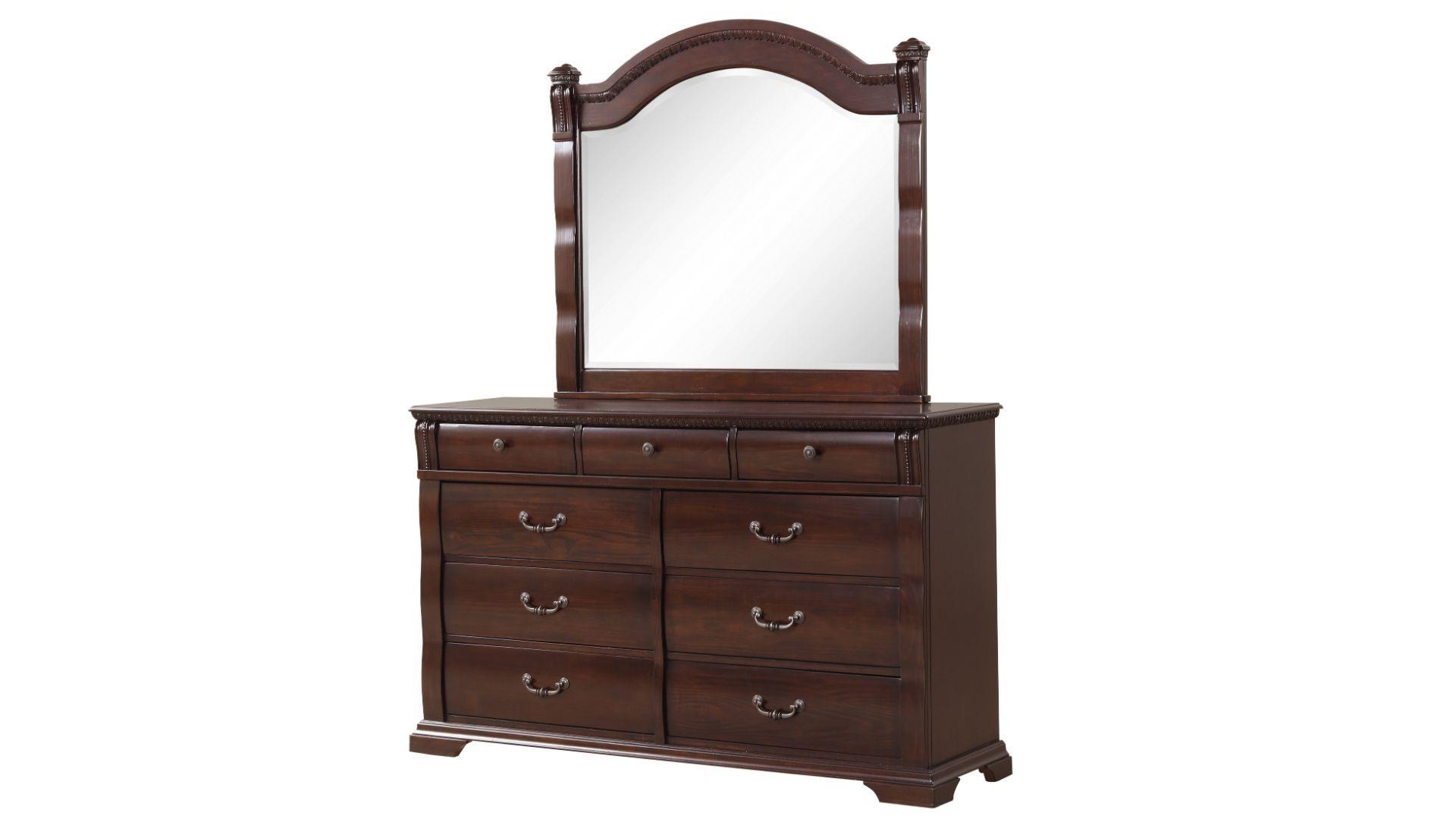 Traditional Dresser With Mirror ASPEN-DR+MR ASPEN-DR-Set-2 in Cherry 