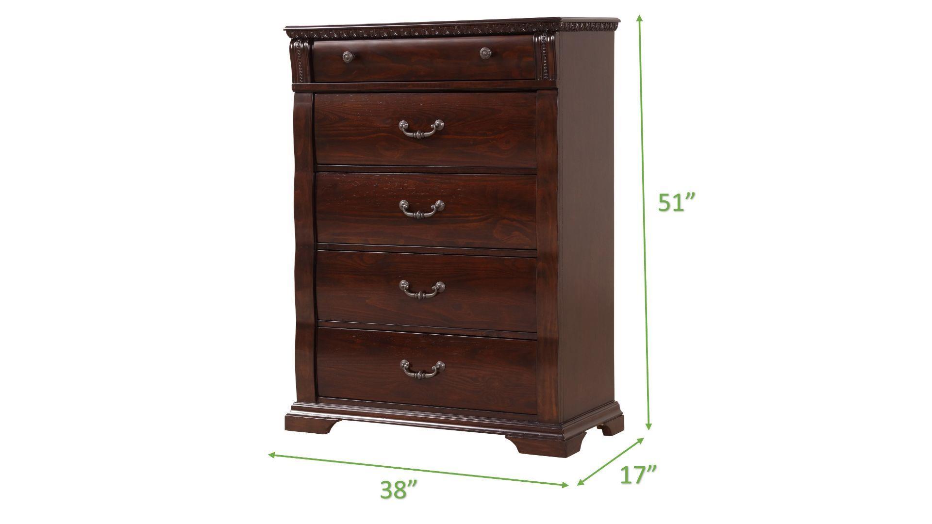 

    
Cherry Solid Wood Five Drawer Chest Aspen Galaxy Home Traditional Classic
