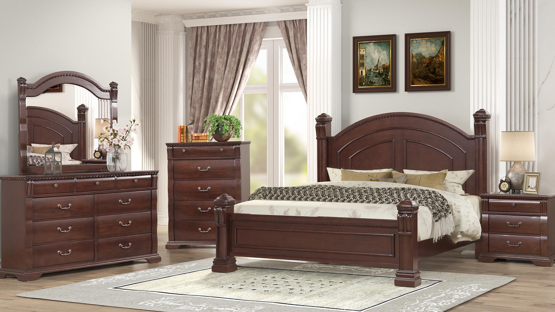 

    
Cherry Solid Wood Queen Bedroom Set 4Pcs Aspen Galaxy Home Traditional Classic
