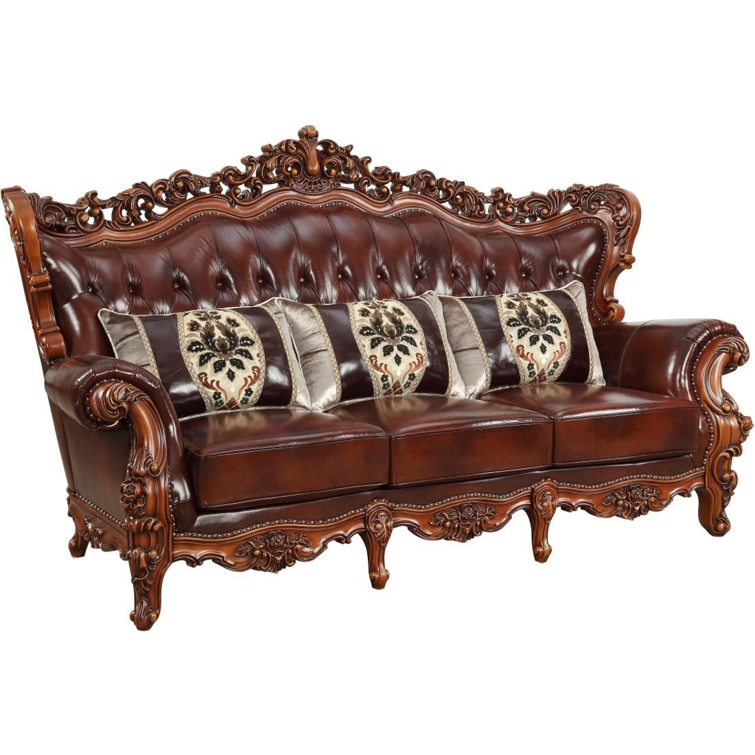 Classic, Traditional Sofa Eustoma-53065 Eustoma-53065 in Cherry, Walnut Top grain leather