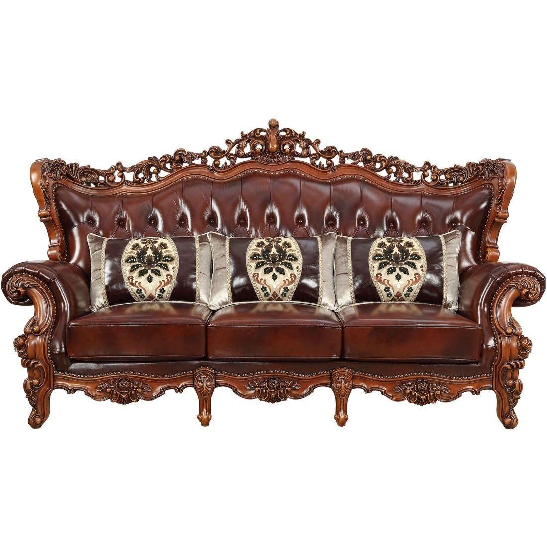 

    
Luxury Cherry Top Grain Leather Tufted Sofa Set 2 Eustoma 53065 Acme Traditional
