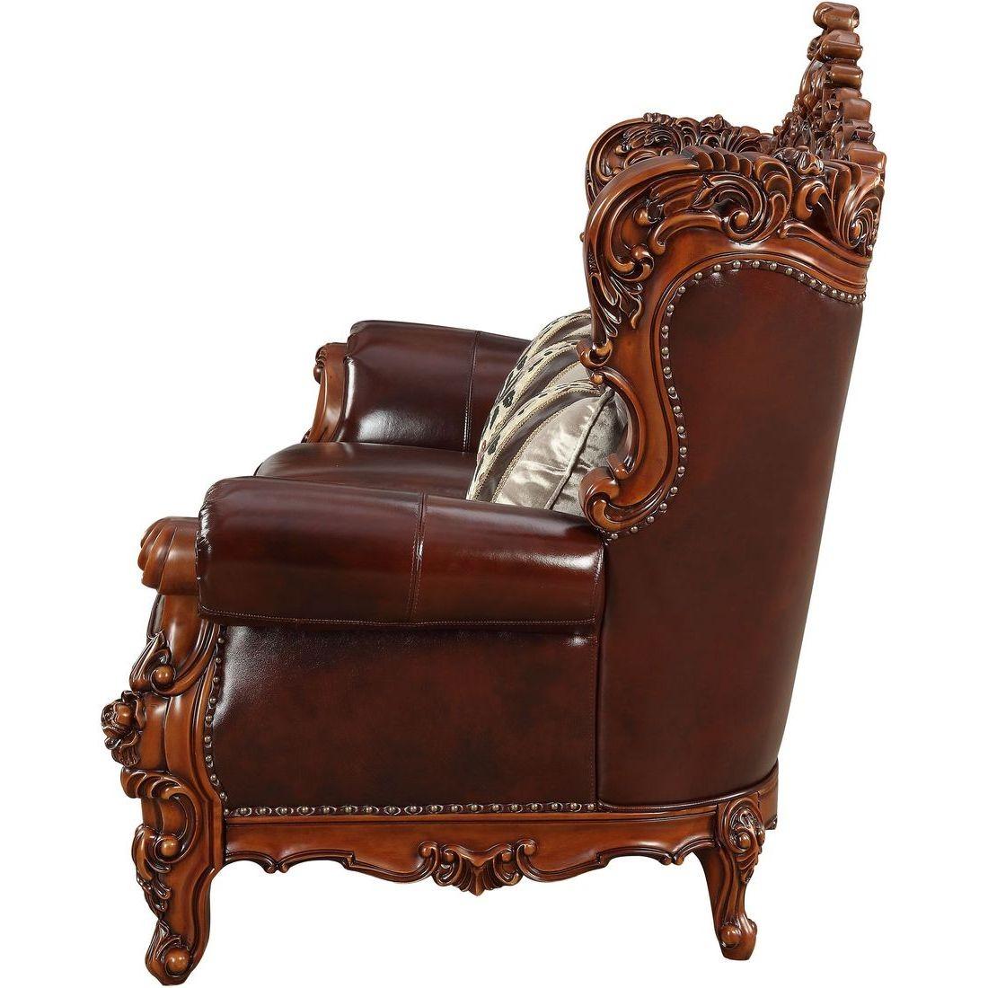 

    
 Order  Luxury Cherry Top Grain Leather Tufted Sofa Set 2 Eustoma 53065 Acme Traditional
