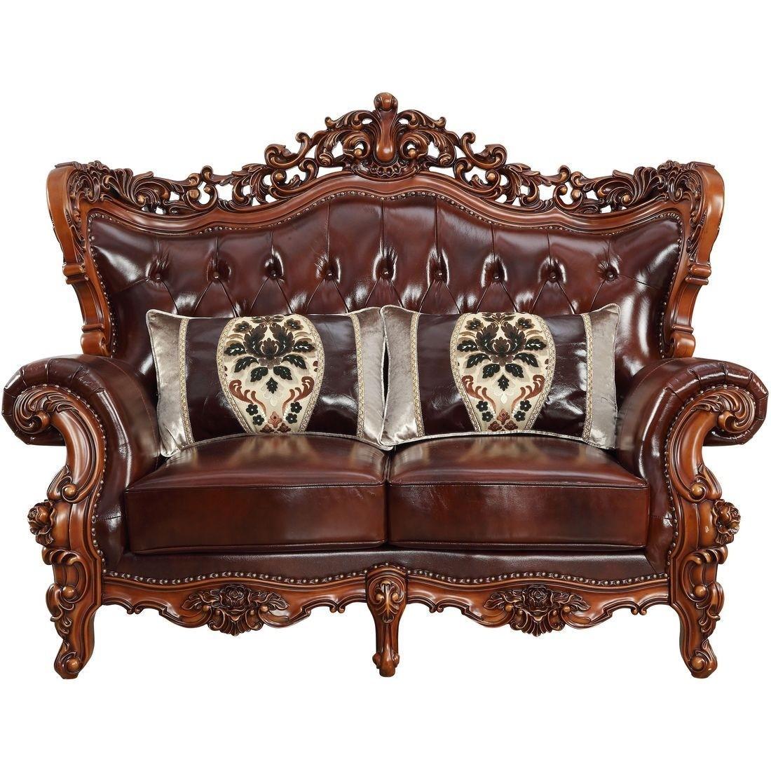 

    
Luxury Cherry Top Grain Leather Tufted Sofa Set 3 Eustoma 53065 Acme Traditional
