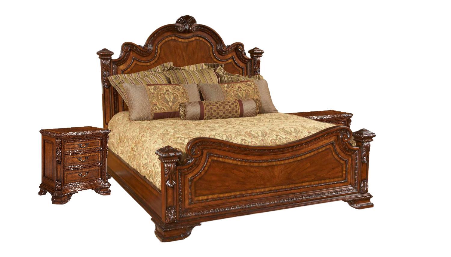 Classic, Traditional Panel Bedroom Set Old World 143157-2606CK-BR-2N-3PCS in Cherry, Brown Lacquer