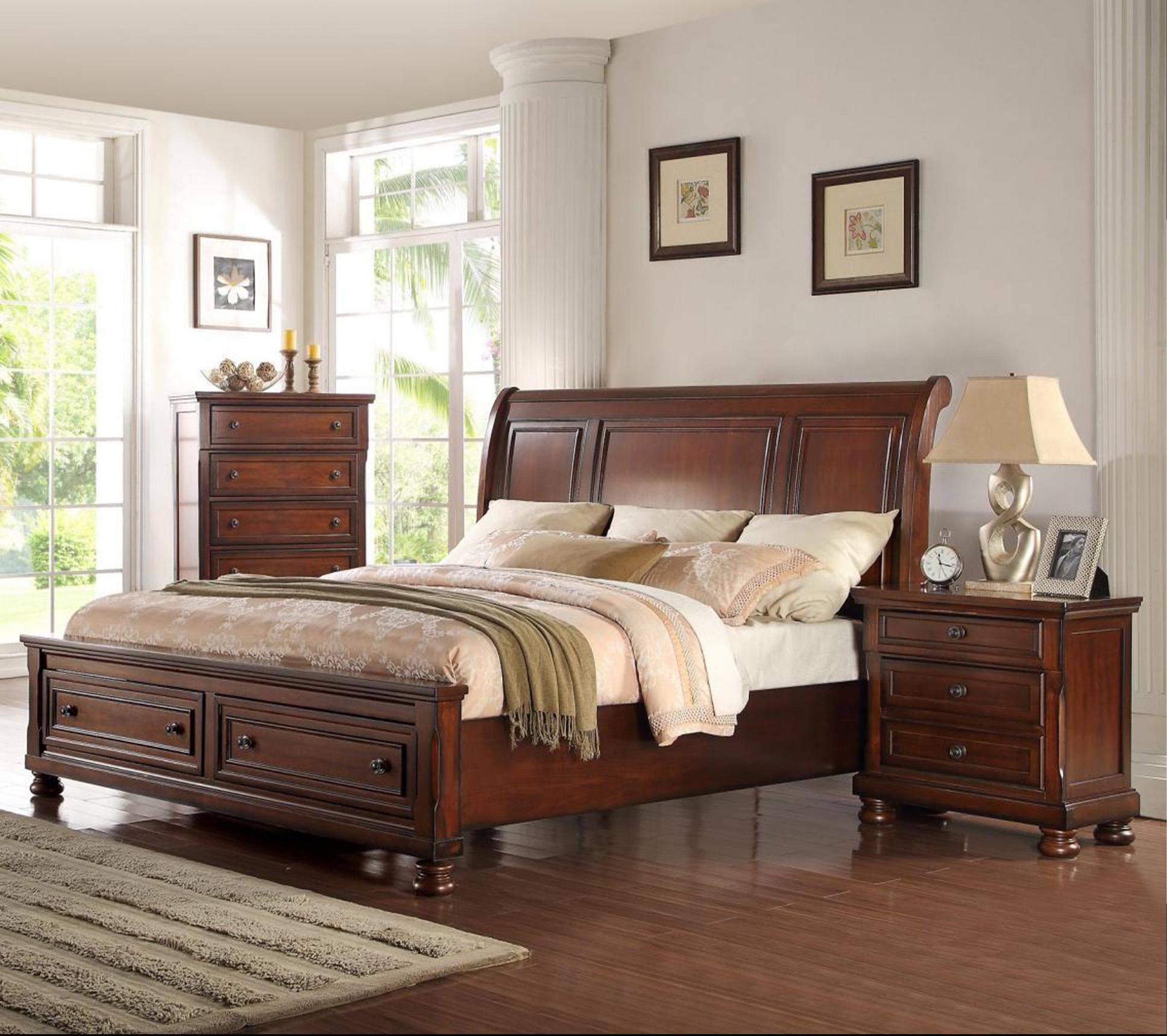 

    
Cherry Solid Wood CAL King Storage Bedroom Set 4Pcs Traditional McFerran B608
