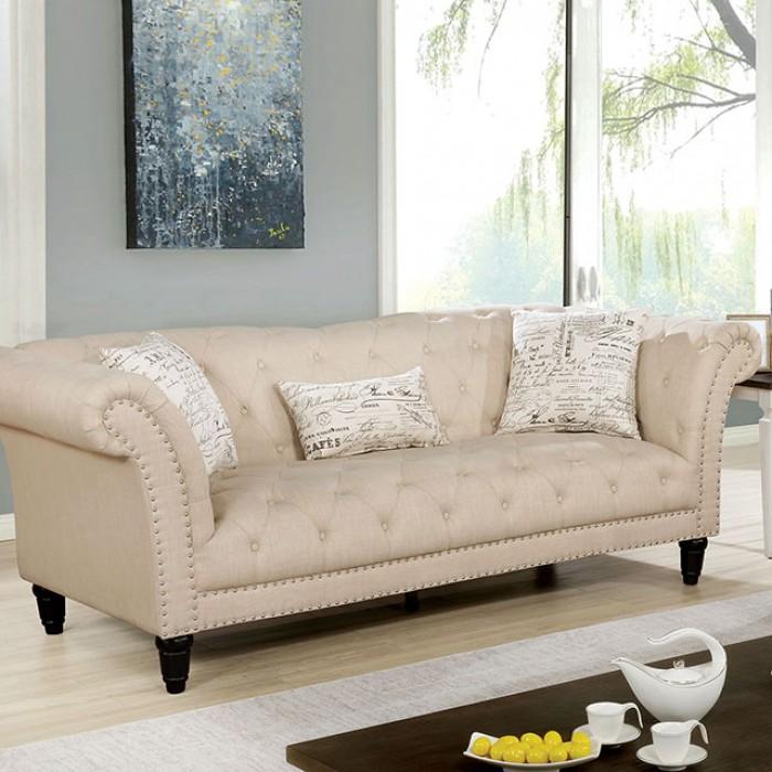 

    
Glam Beige Linen Living Room Set 3pcs Furniture of America Louella
