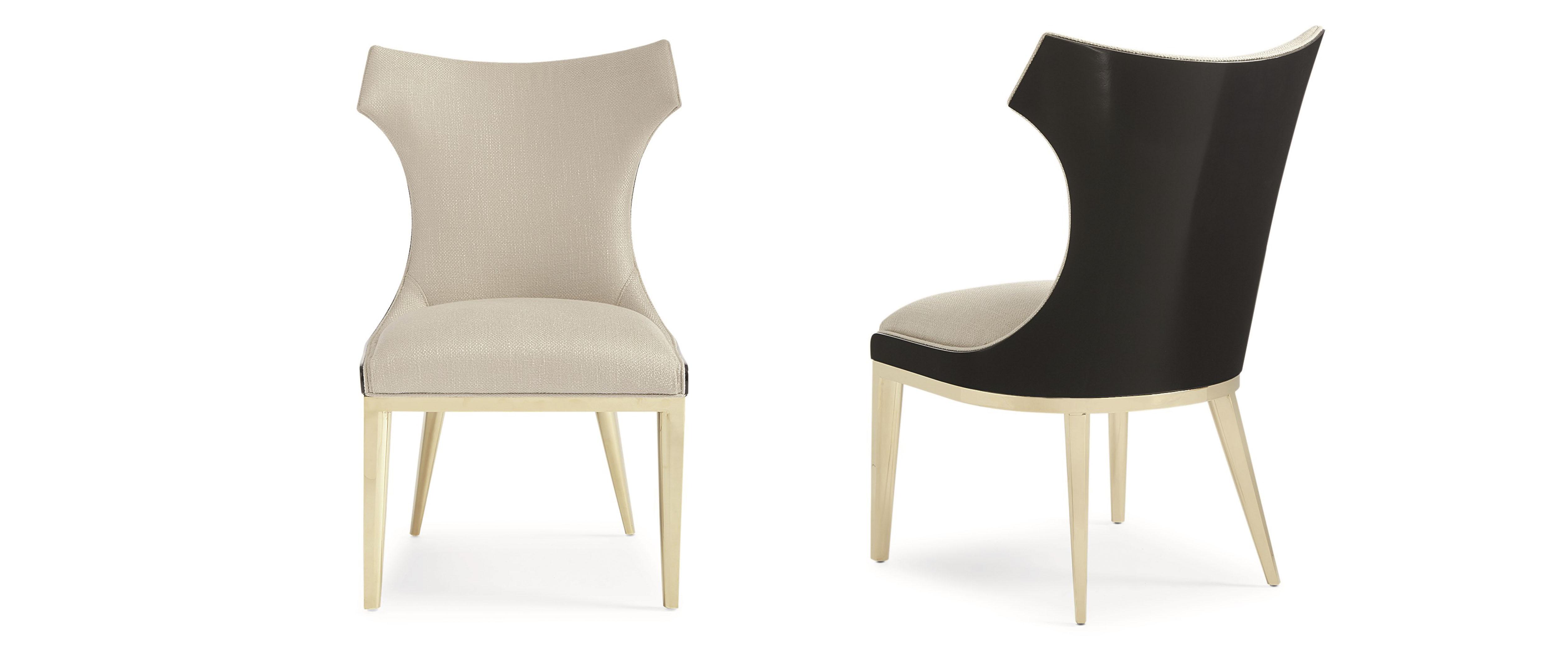 Modern Dining Chair Set THE URBANE DINING SIDE CHAIR SIG-017-281-Set-2 in Ivory, Gold Fabric