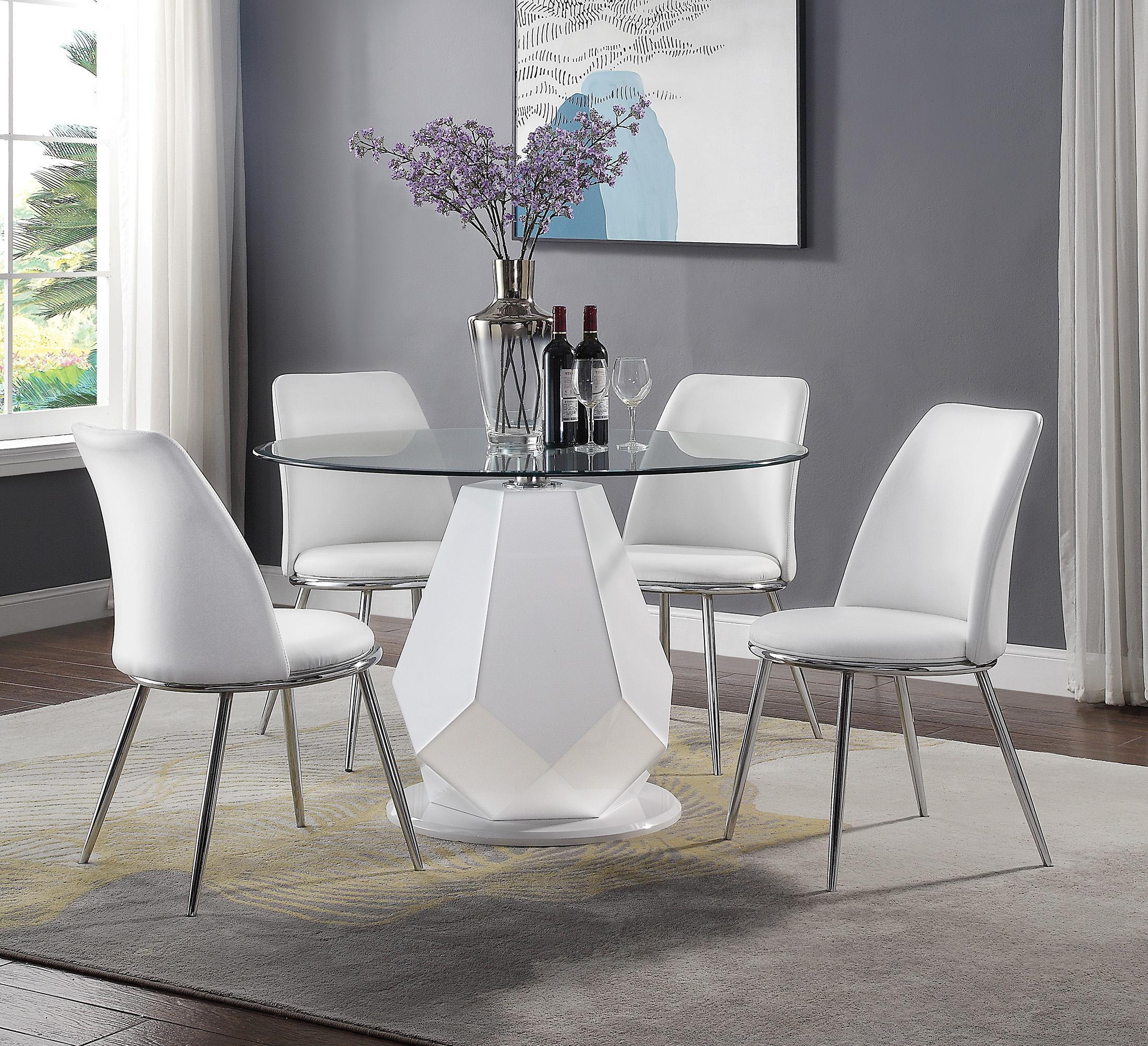 Contemporary, Modern Dining Table Set Chara 74925-Set-5 in Chrome, White PU