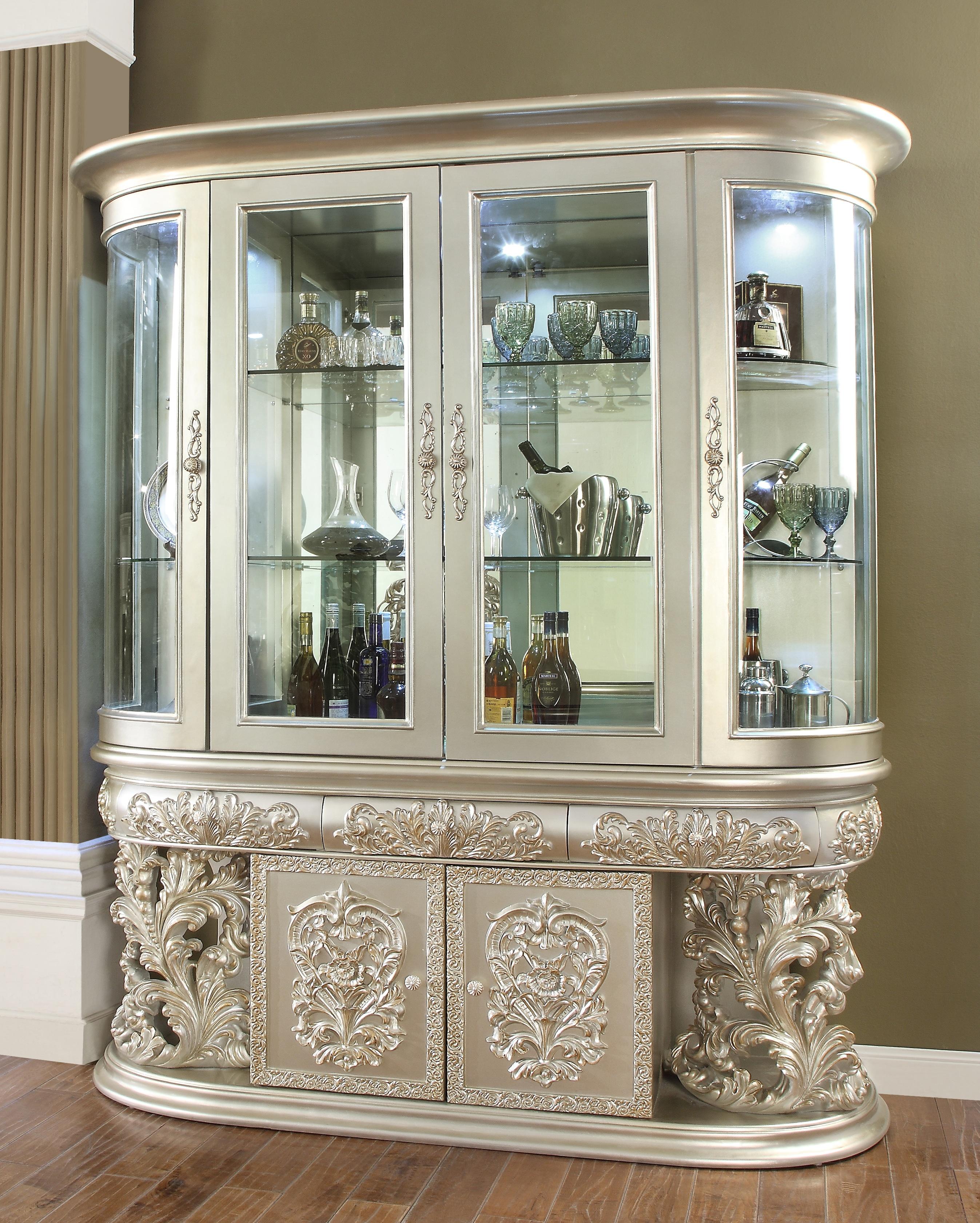 Traditional China Cabinet HD-8088 HD-CH8088 in Metallic, Silver 
