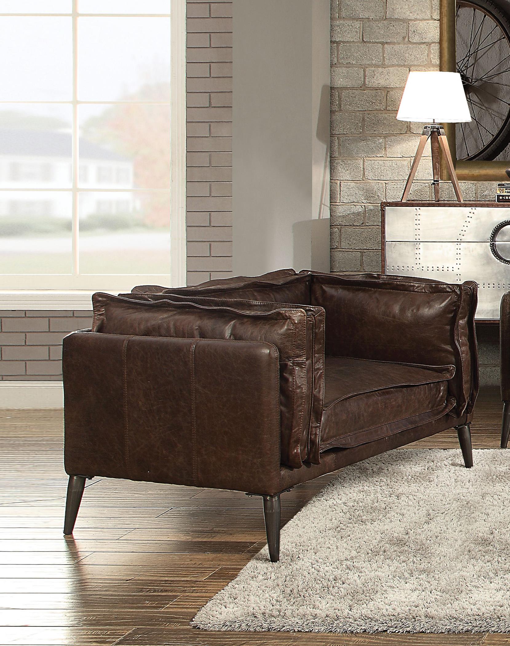 

    
 Order  Chocolate Top Grain Leather Sofa & Chair Set 2Pcs Acme Vintage Porchester 52480
