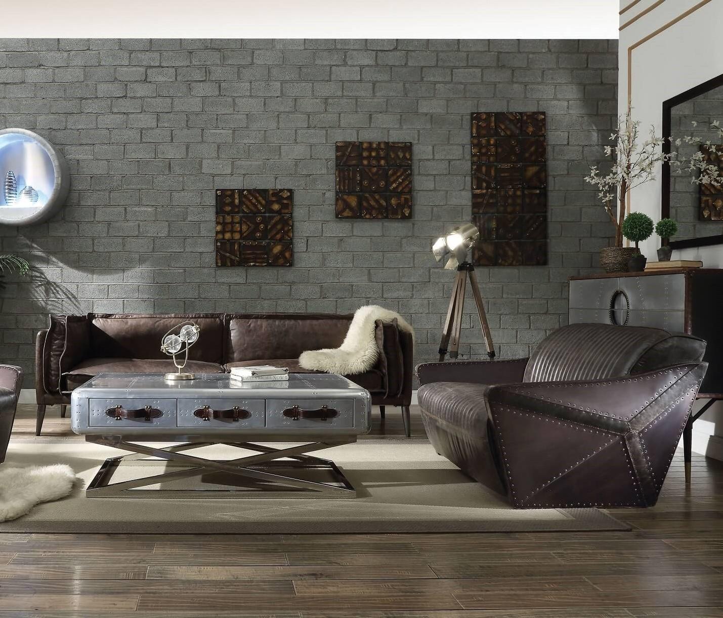 

    
Chocolate Top Grain Leather Sofa & Loveseat Set 2Pcs Modern Porchester Winchester 52480 Acme
