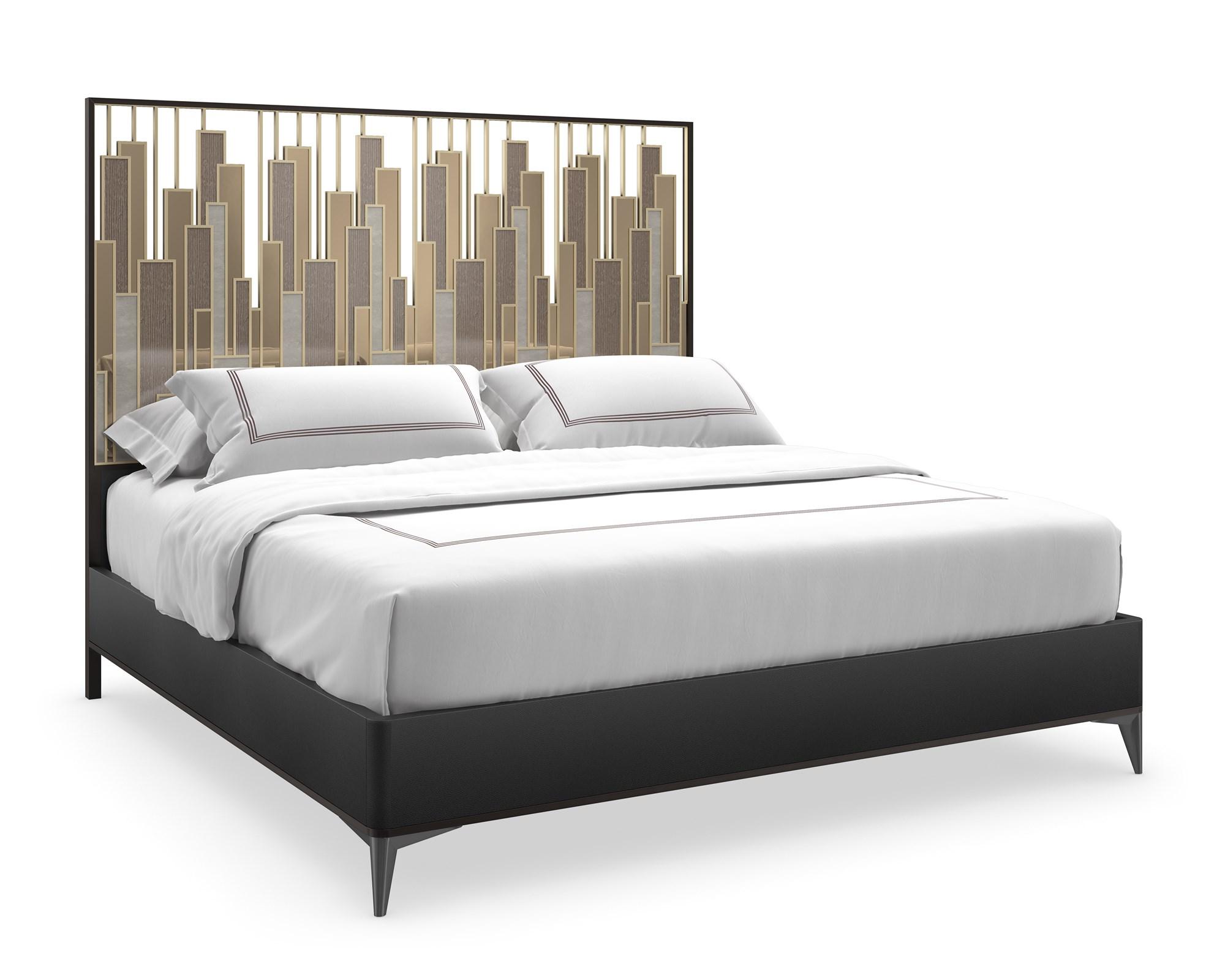

    
Chocolate Truffle & Brushed Gold Metal CITYSCAPE KING BED by Caracole
