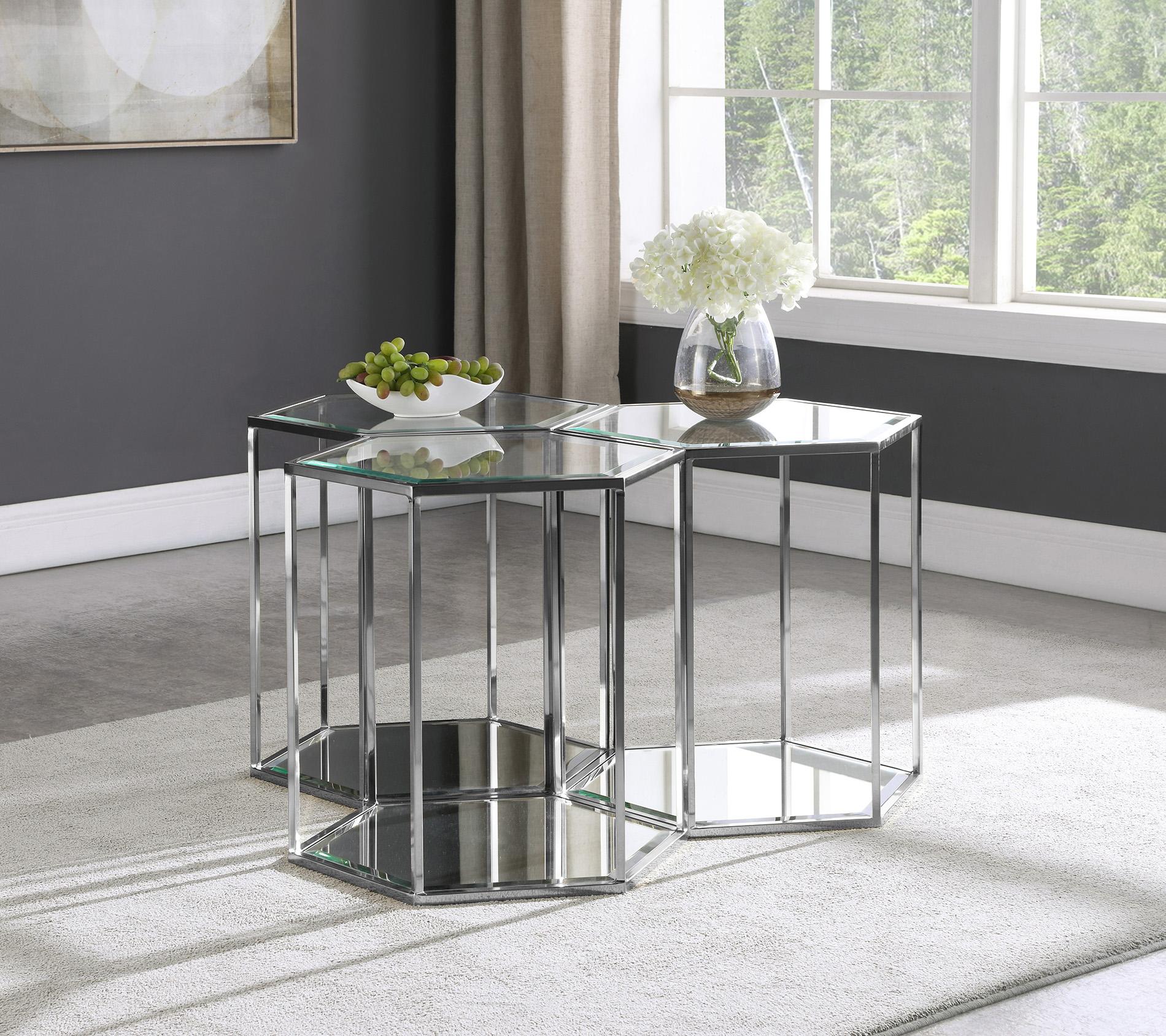 

    
Chrome Stainless Steel & Glass Modular End Table SEI 206-ET-3PC Meridian Modern
