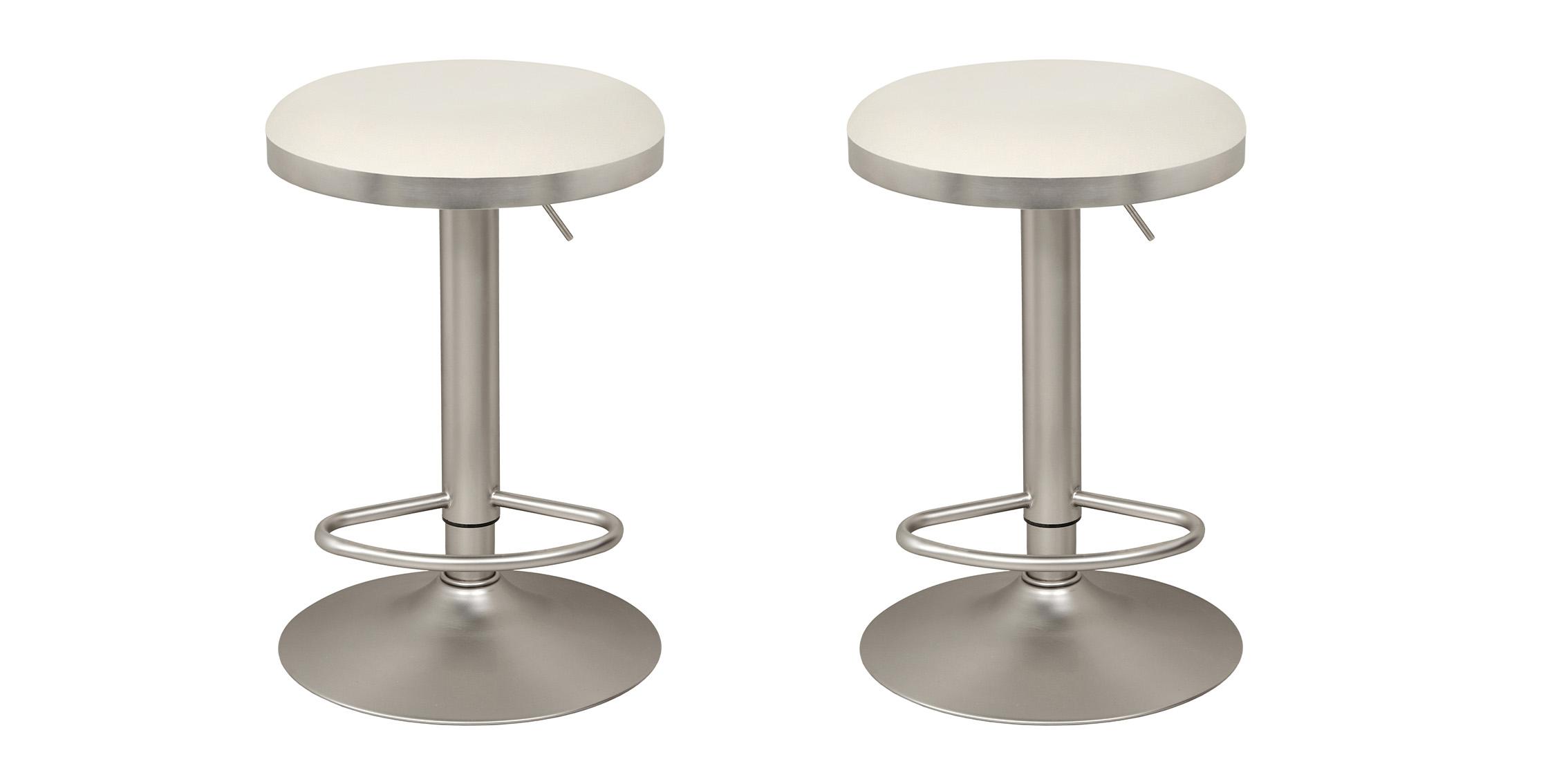 Contemporary, Modern Adjustable Stool Set BRODY 956White-C 956White-C-Set-2 in Chrome, White Faux Leather