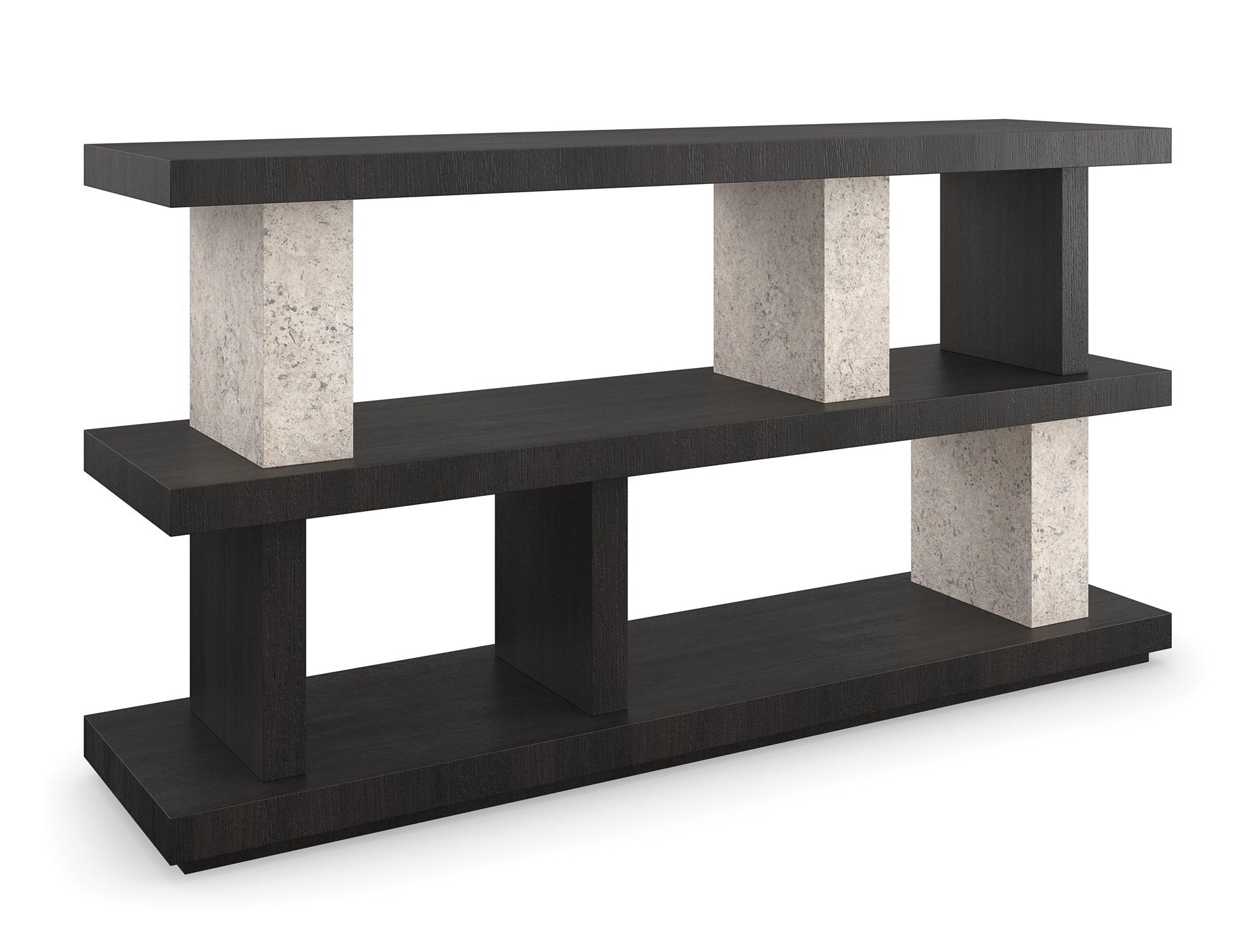 

    
Cinder & Open Pore Travertine CONTRAST LOW BOOKSHELF by Caracole

