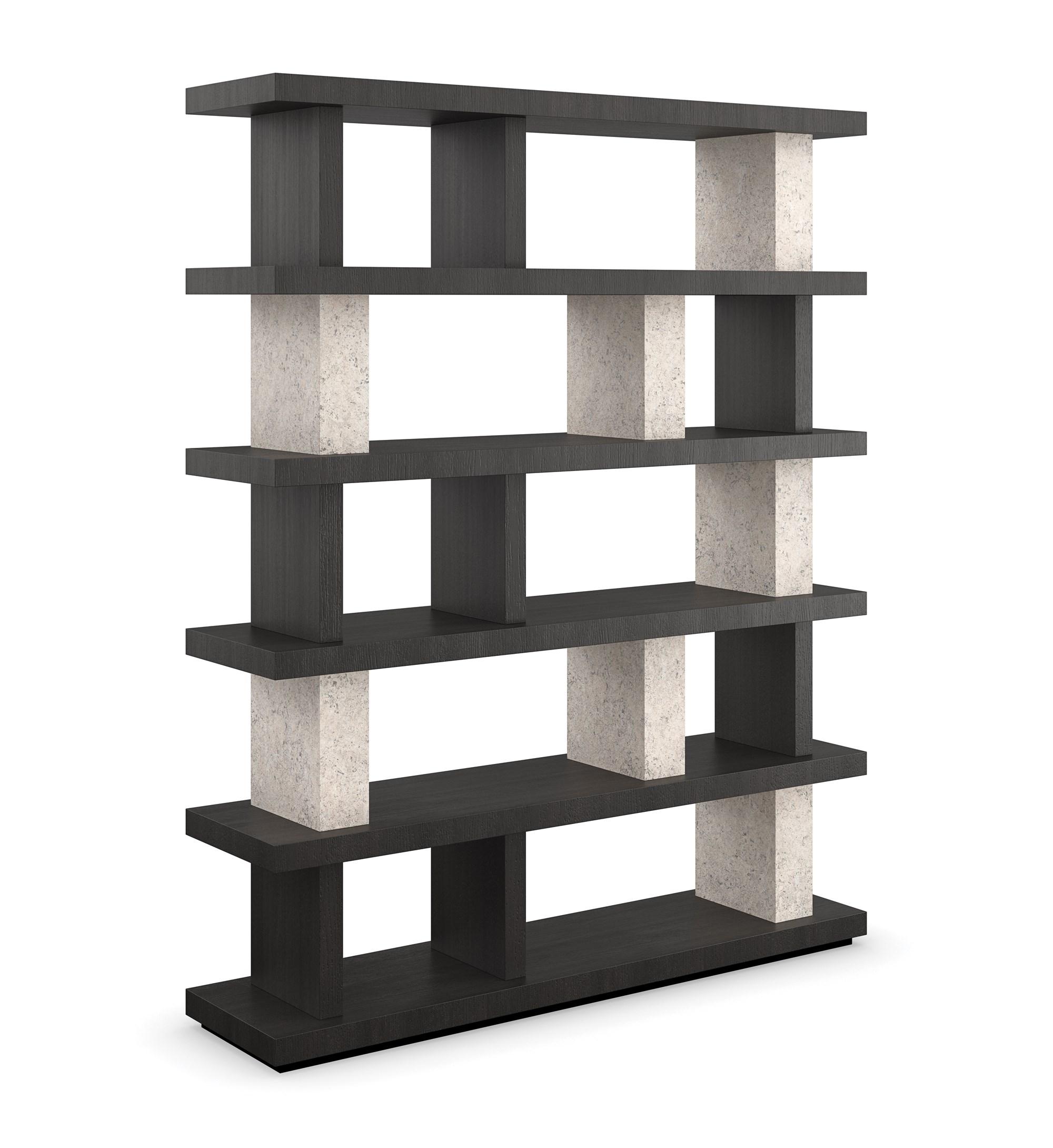 

    
Cinder & Open Pore Travertine CONTRAST TALL BOOKSHELF by Caracole
