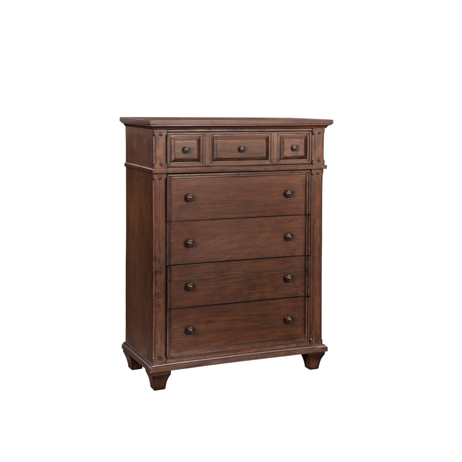 

    
Cinnamon Cherry 5 Drawer Chest SEDONA American Woodcrafters Transitional
