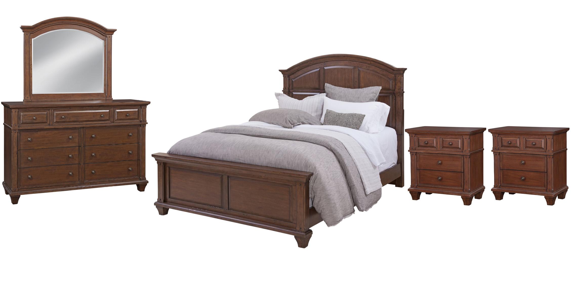 

    
Cinnamon Cherry Queen Panel Bed Set 5Pcs SEDONA American Woodcrafters Classic
