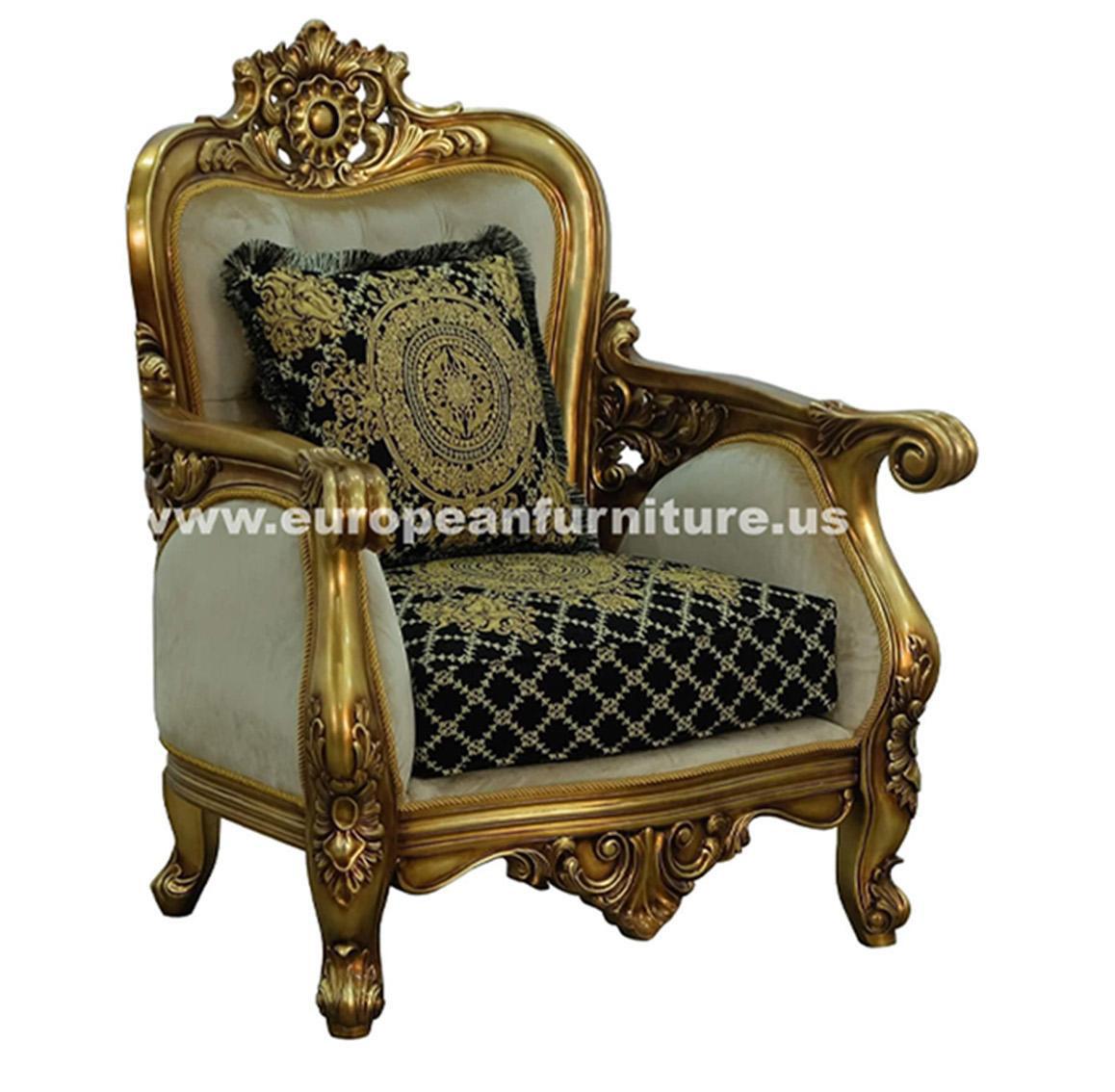 Classic, Traditional Arm Chair BELLAGIO 30018-C in Antique, Bronze, Black Fabric