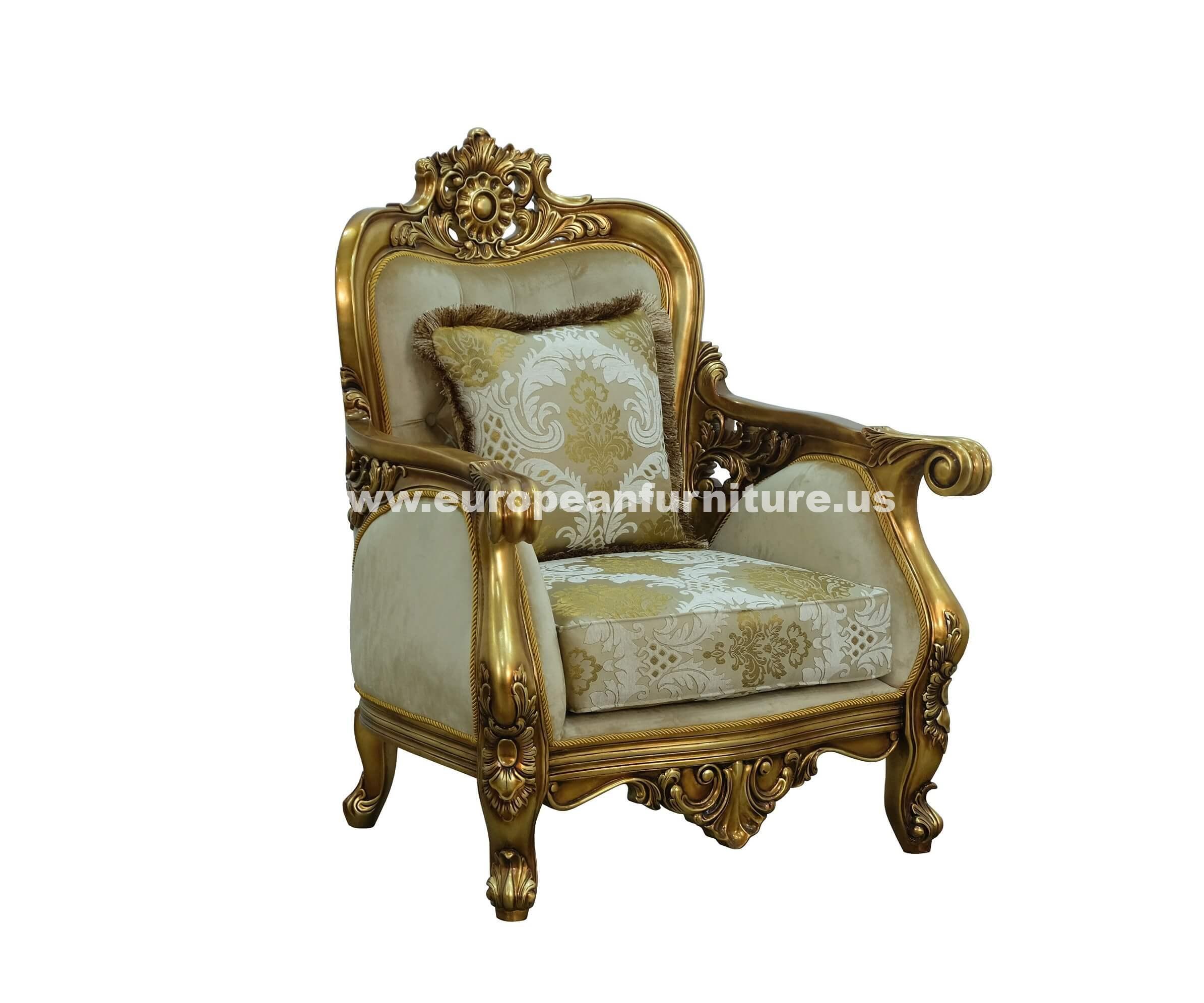 Classic, Traditional Arm Chair BELLAGIO 30016-C in Antique, Gold, Bronze Fabric