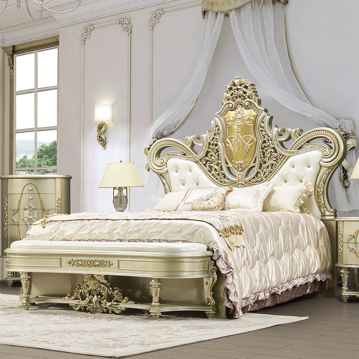 

    
Classic Antique Gold & Belle Silver Solid Wood CAL King Bed Set 6Pcs Homey Design HD-958

