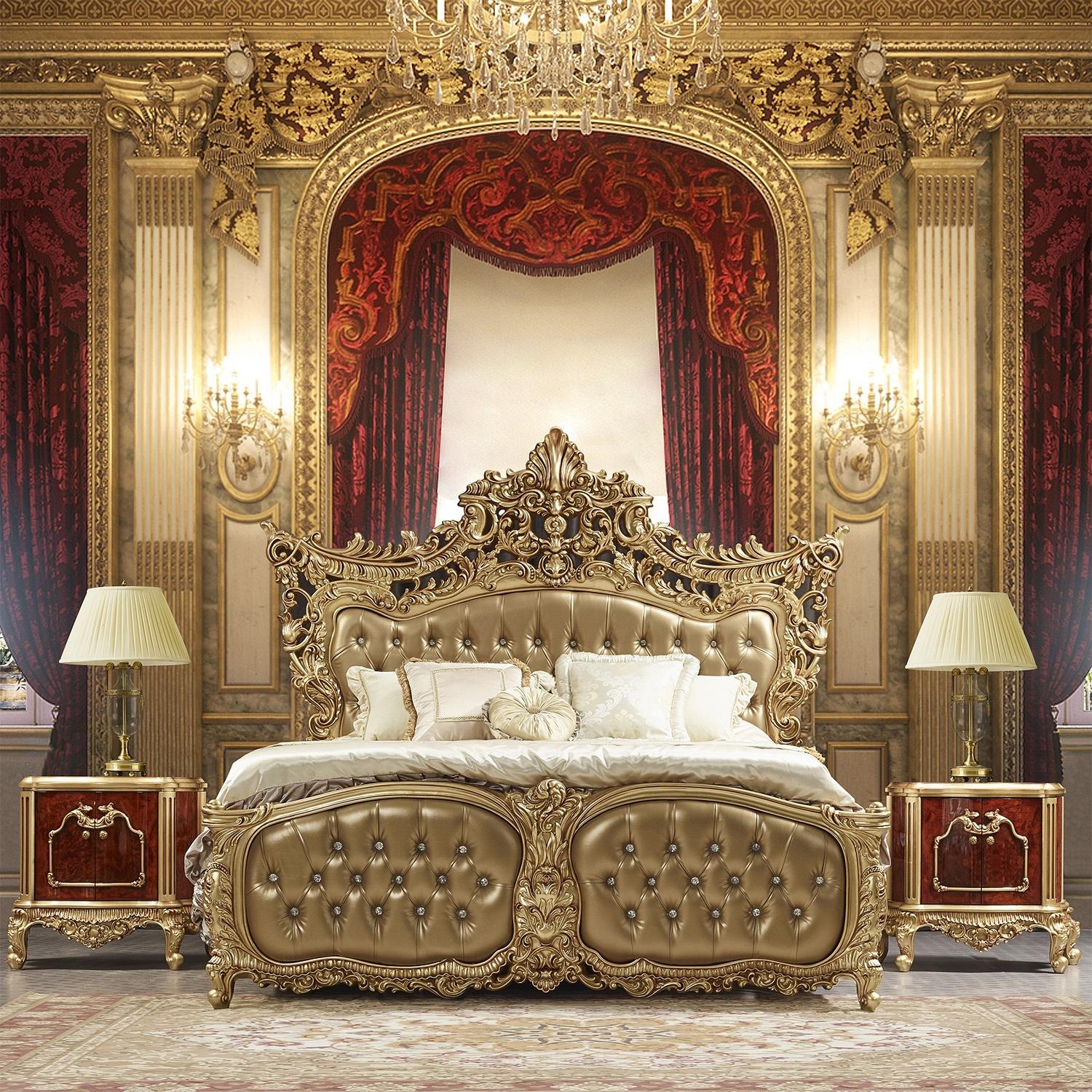 Traditional Platform Bedroom Set HD-BED961-SET HD-BED961-SET in Gold, Crimson Bonded Leather