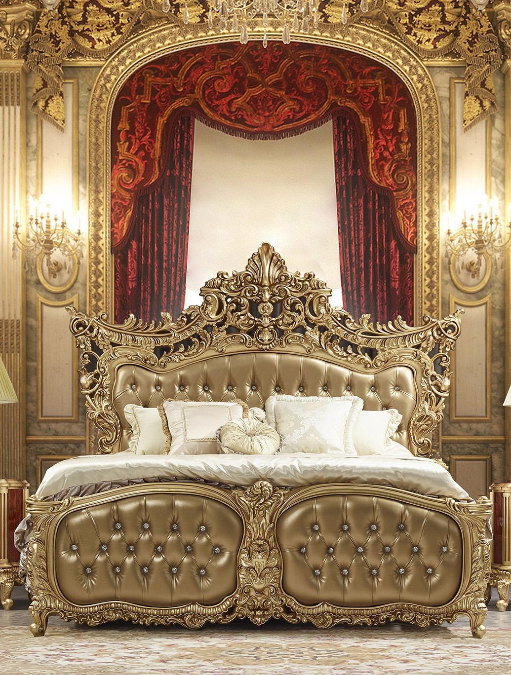 

    
Traditional Antique Gold Solid Wood King Bed Homey Design HD-961
